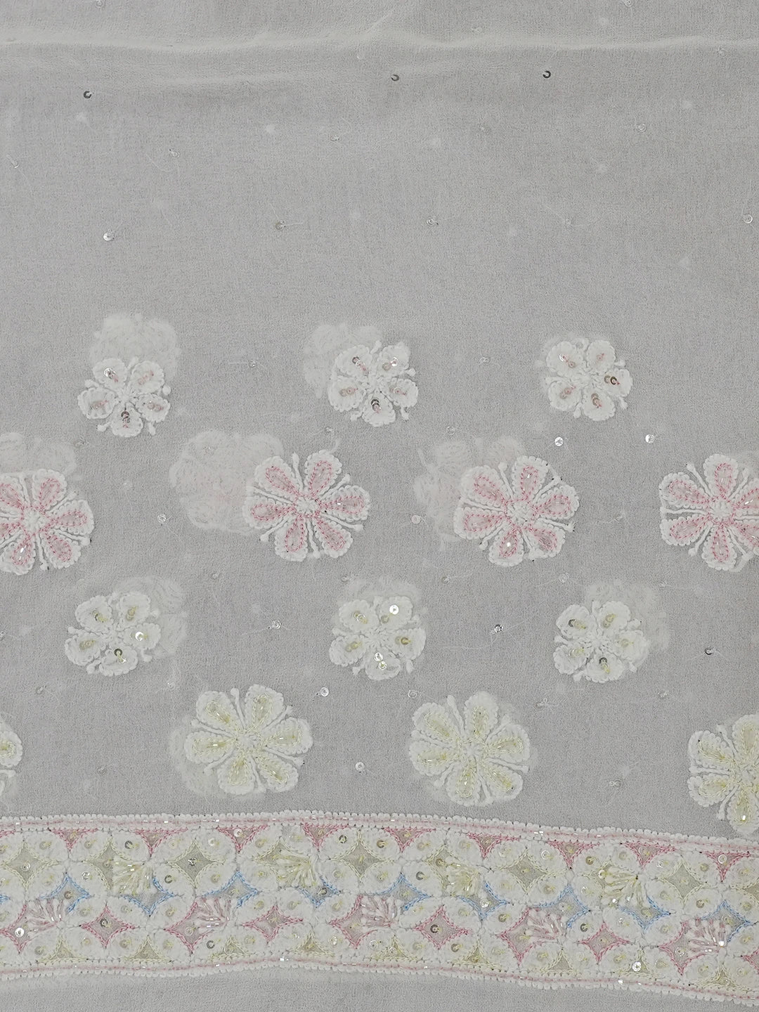Ada Hand Embroidered White Pure Georgette Lucknowi Chikankari Saree and Blouse With Sequinned Work 01A516761