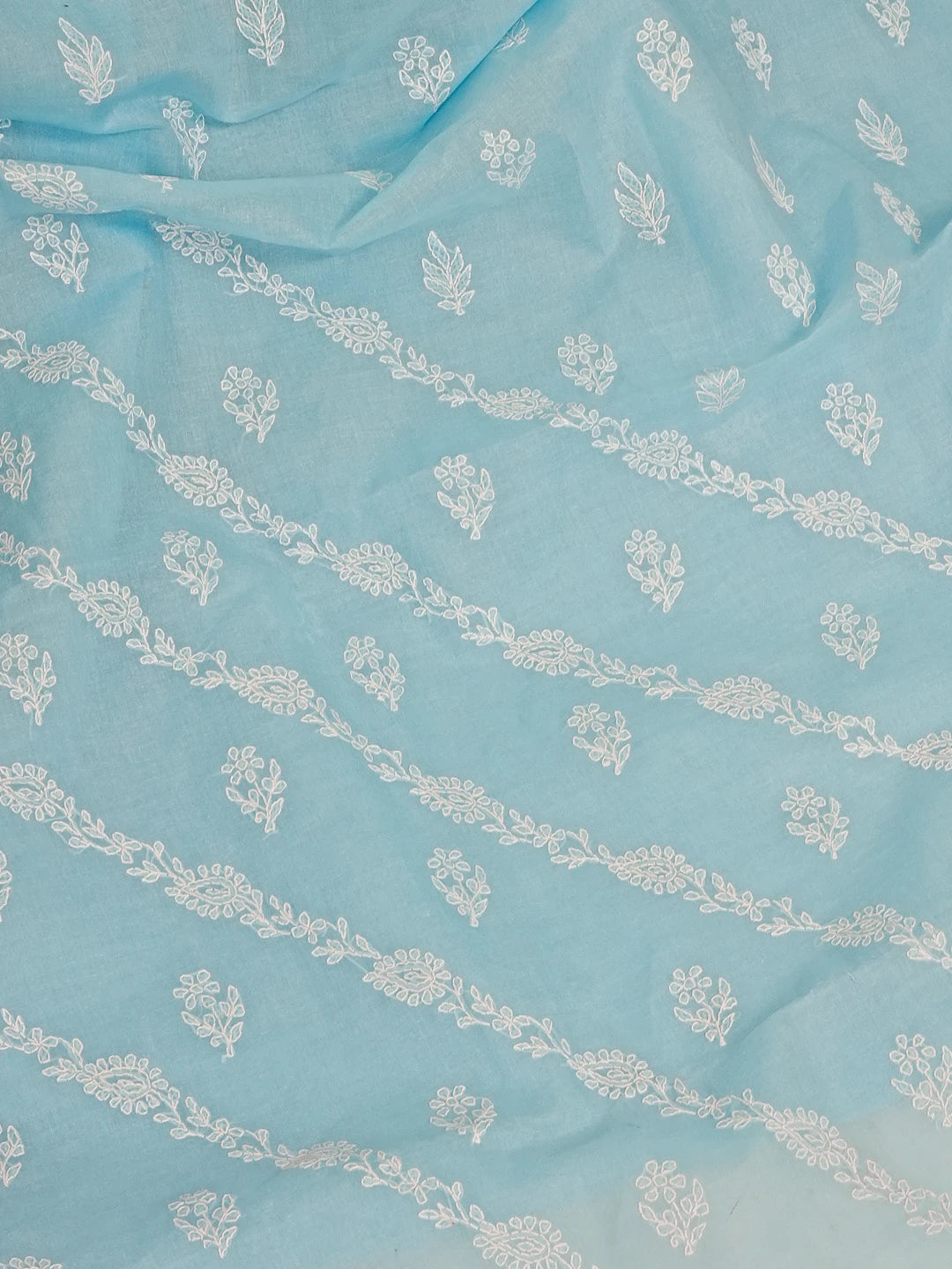 Ada Hand Embroidered Sky Blue Cotton Lucknowi Chikankari Saree with Blouse 01A542894