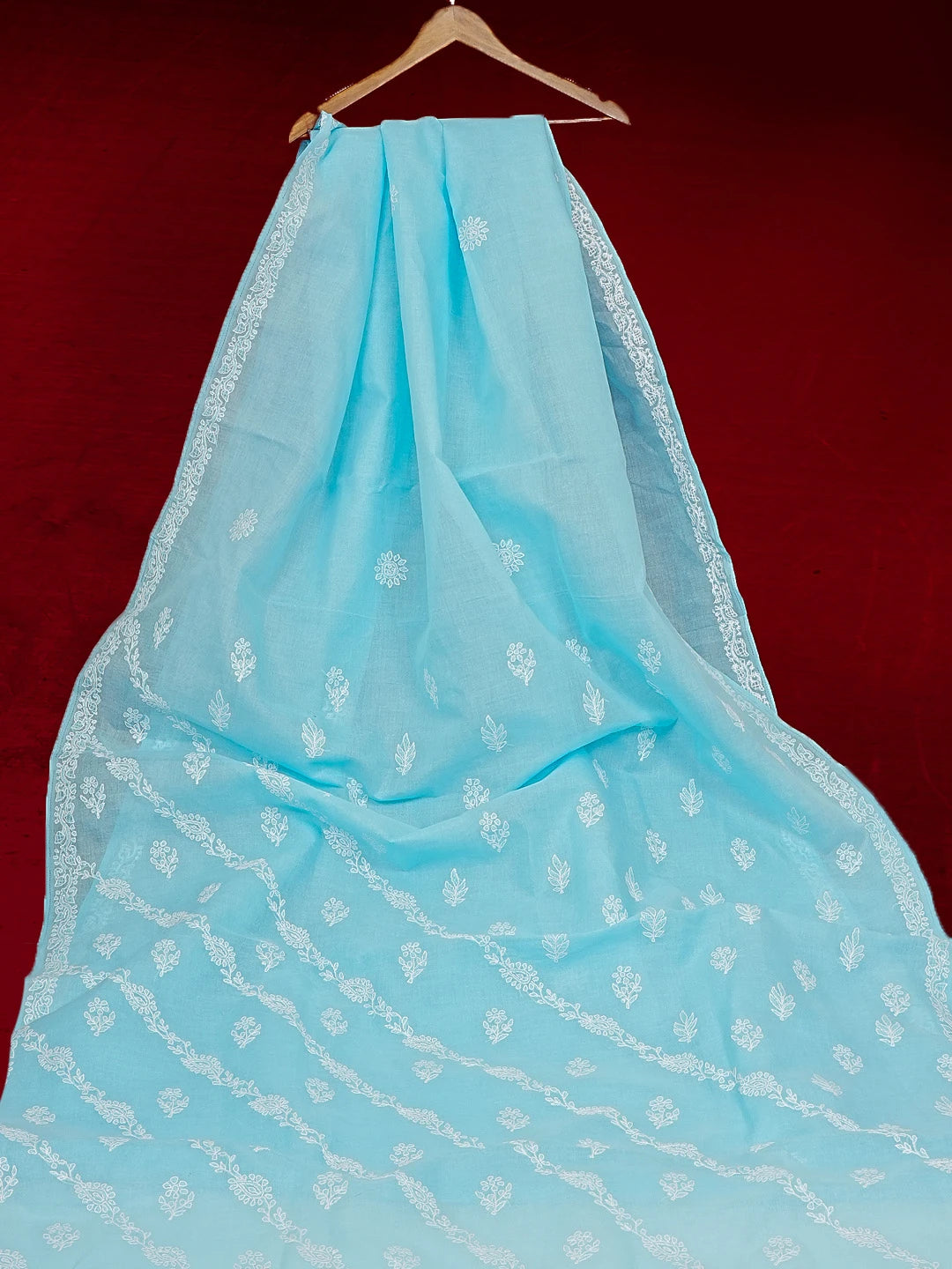 Ada Hand Embroidered Sky Blue Cotton Lucknowi Chikankari Saree with Blouse 01A542894