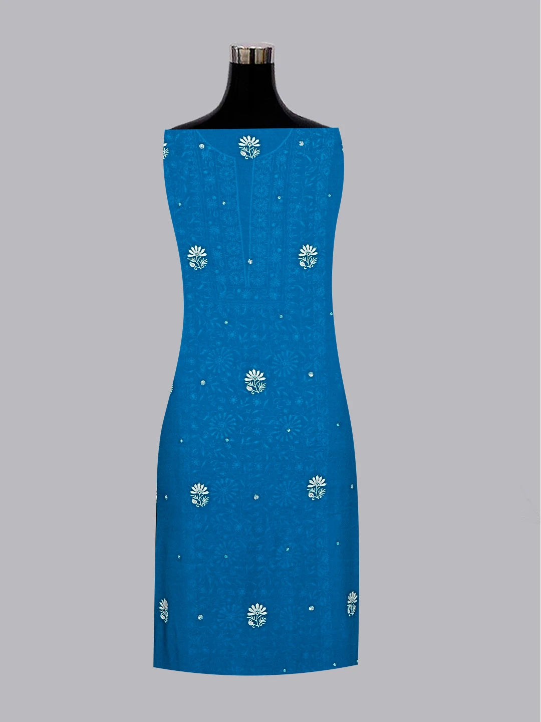 Ada Hand Embroidered Blue Georgette Lucknowi Chikankari Unstitched Kurta Dupatta Set with Cutdana Work 01A545352