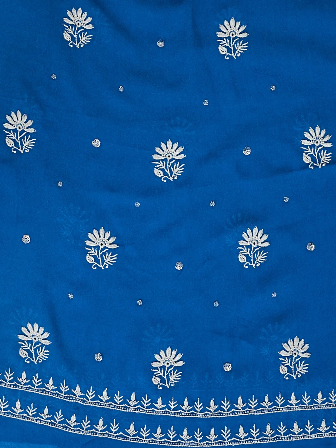 Ada Hand Embroidered Blue Georgette Lucknowi Chikankari Unstitched Kurta Dupatta Set with Cutdana Work 01A545352