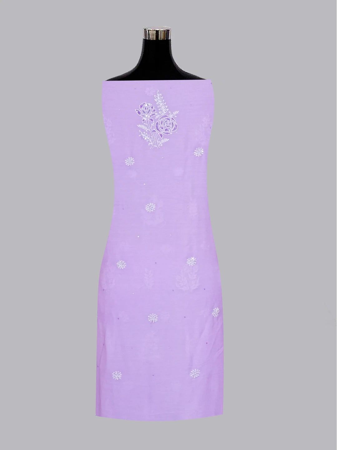 Ada Hand Embroidered Mauve Chanderi Lucknowi Chikankari Unstitched Kurta Dupatta Set With Sequinned Work 01A255886