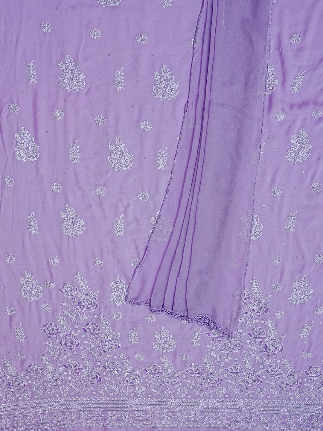 Ada Hand Embroidered Mauve Chanderi Lucknowi Chikankari Unstitched Kurta Dupatta Set With Sequinned Work 01A255886