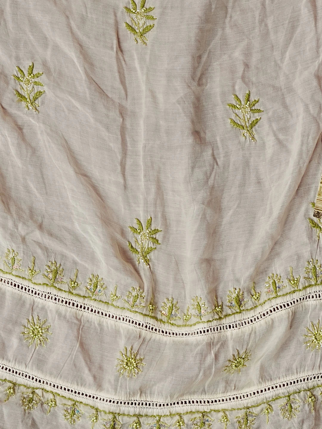 Ada Hand Embroidered Beige Muslin Lucknowi Chikankari Semi-stitched Kurta Dupatta Set With Sequinned Work 01A489135