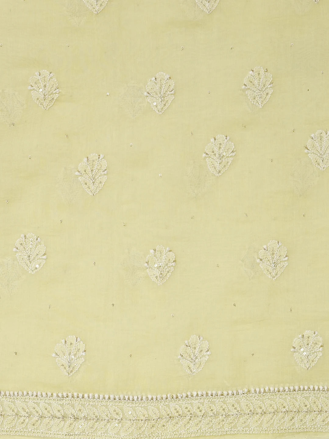 Ada Hand Embroidered Lemon Yellow Chanderi Lucknowi Chikankari Unstitched Kurta Dupatta Set with Zari work 01A525367