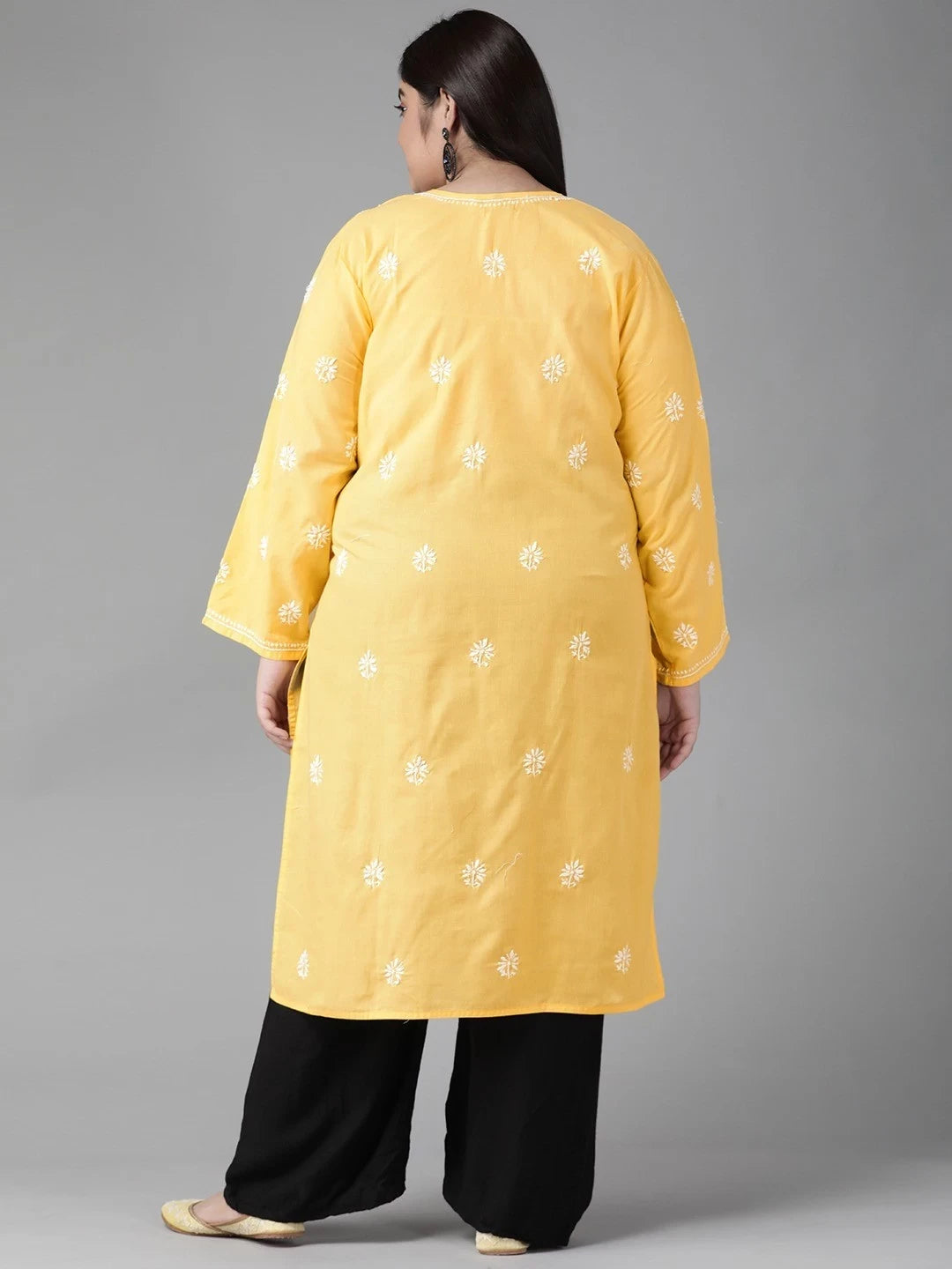 Ada Hand Embroidered Yellow Cotton Lucknowi Chikankari Straight Kurta A100359