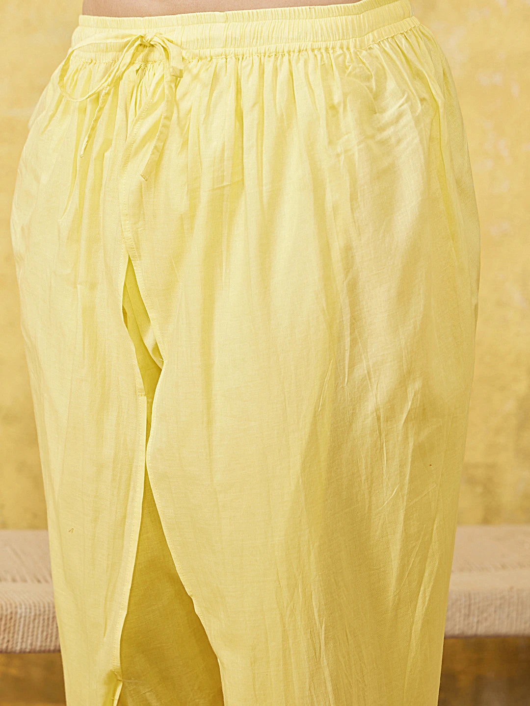 Ada Hand Embroidered Yellow Cotton Lucknowi Chikankari Flared Kurti With Dhoti Set A100321