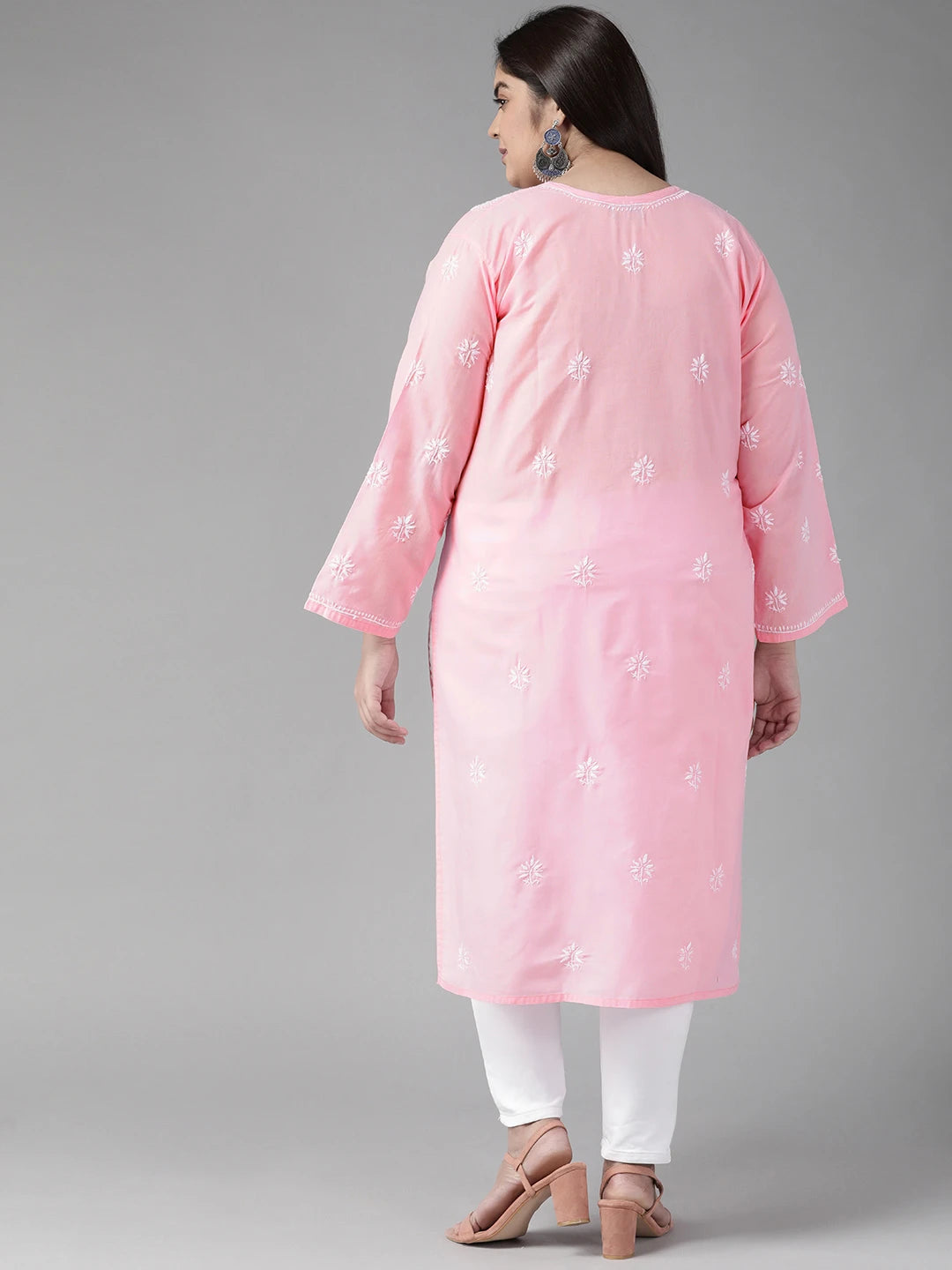 Ada Hand Embroidered Pink Cotton Lucknowi Chikankari Straight Kurta A100360