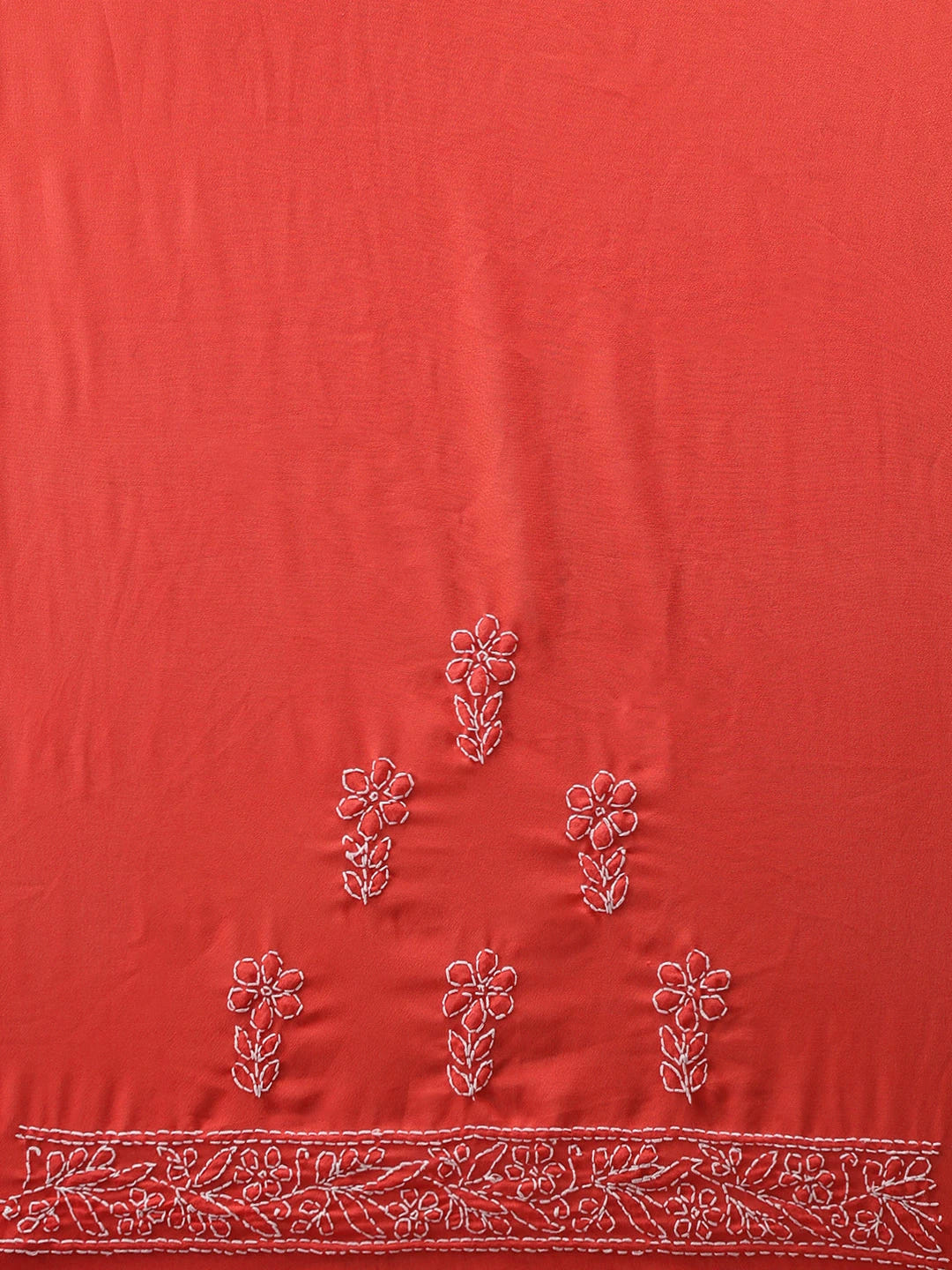 Ada Hand Embroidered Carrot Pink Georgette Lucknowi Chikankari Saree With Blouse A219386