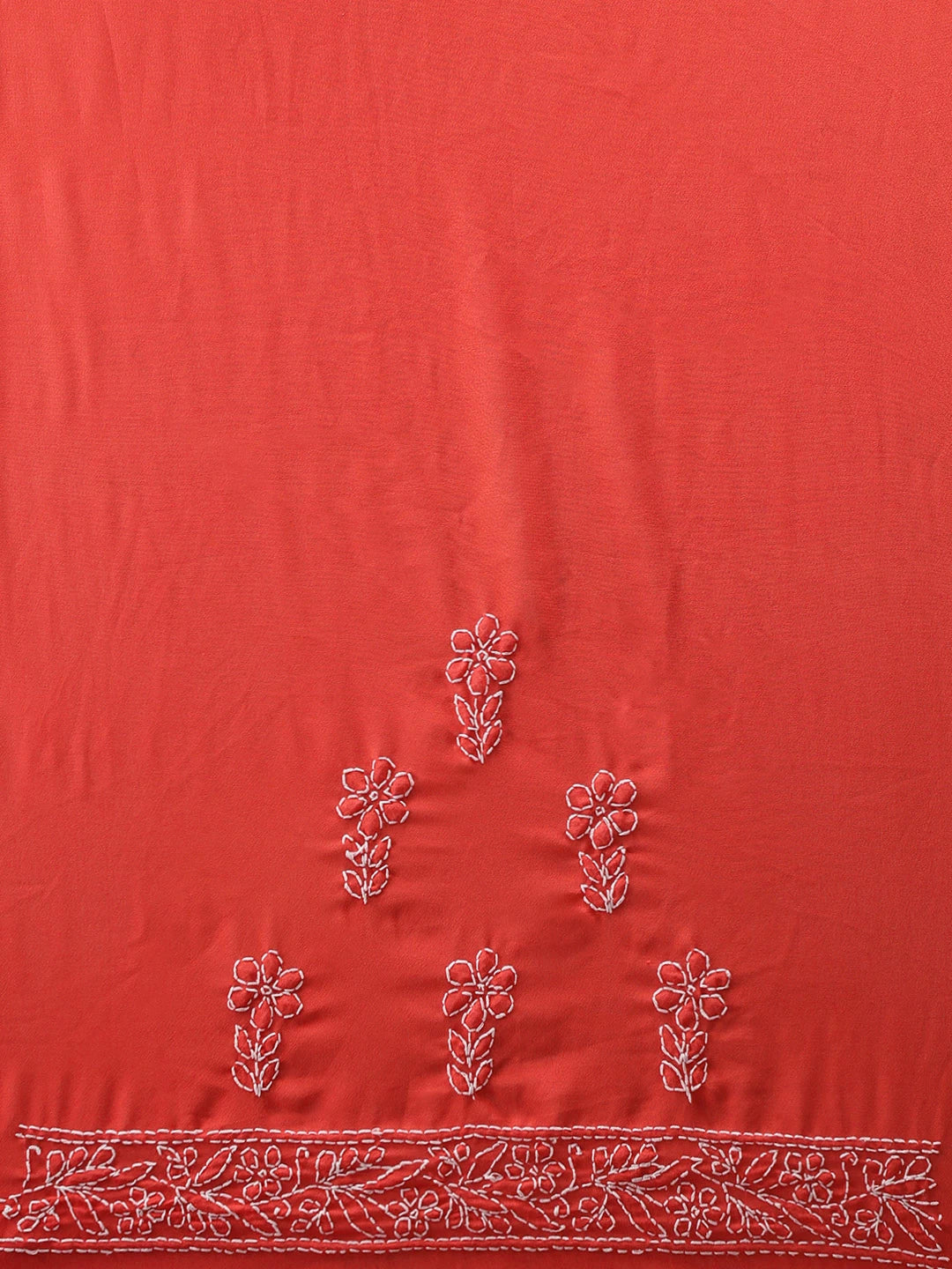 Ada Hand Embroidered Carrot Pink Georgette Lucknowi Chikankari Saree With Blouse A219386