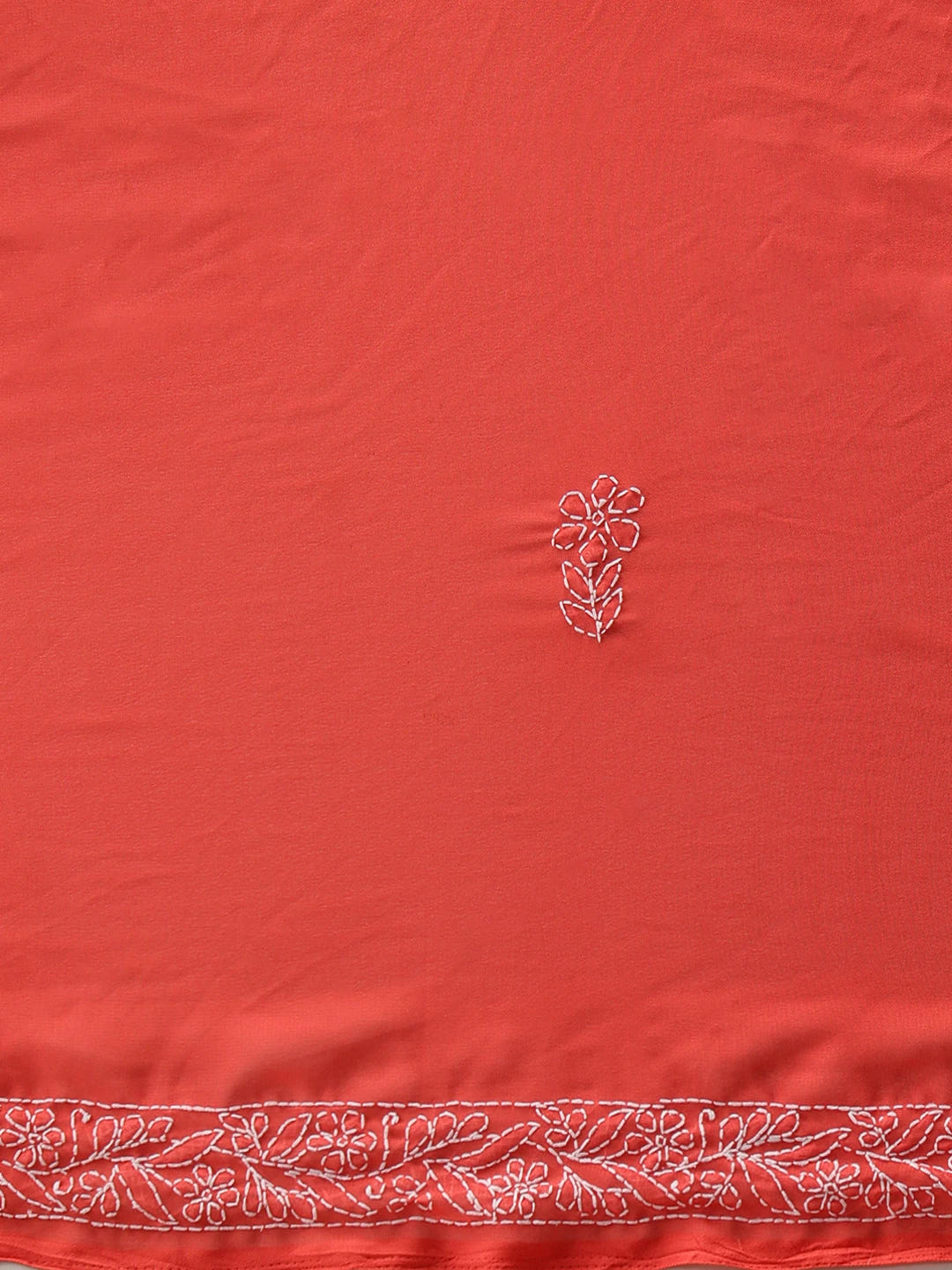 Ada Hand Embroidered Carrot Pink Georgette Lucknowi Chikankari Saree With Blouse A219386