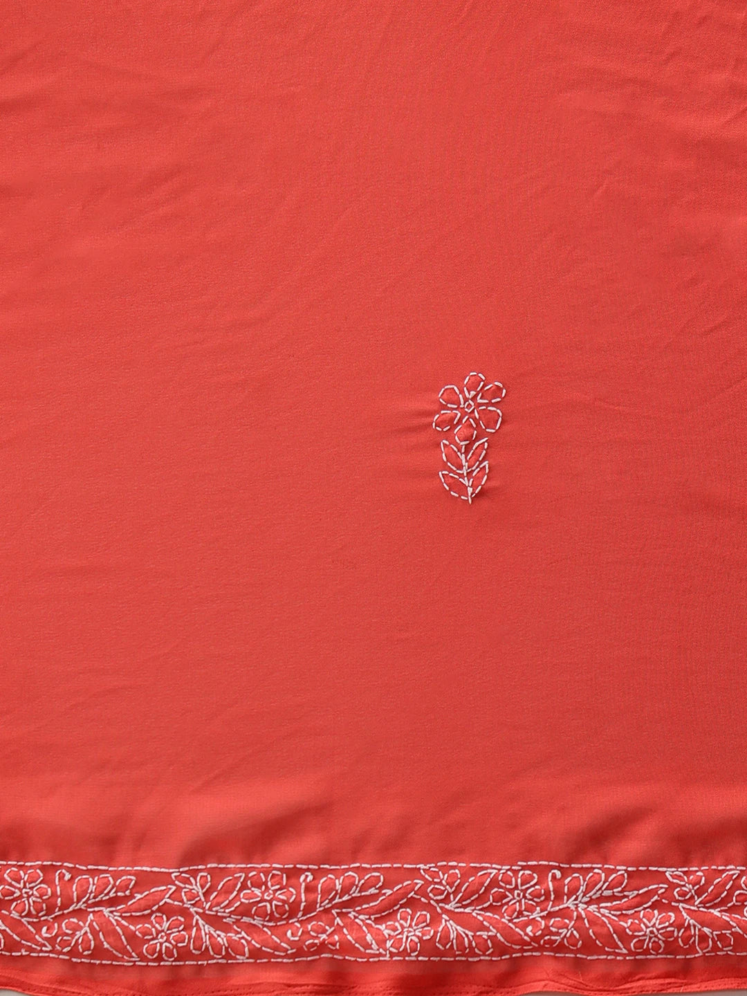 Ada Hand Embroidered Carrot Pink Georgette Lucknowi Chikankari Saree With Blouse A219386