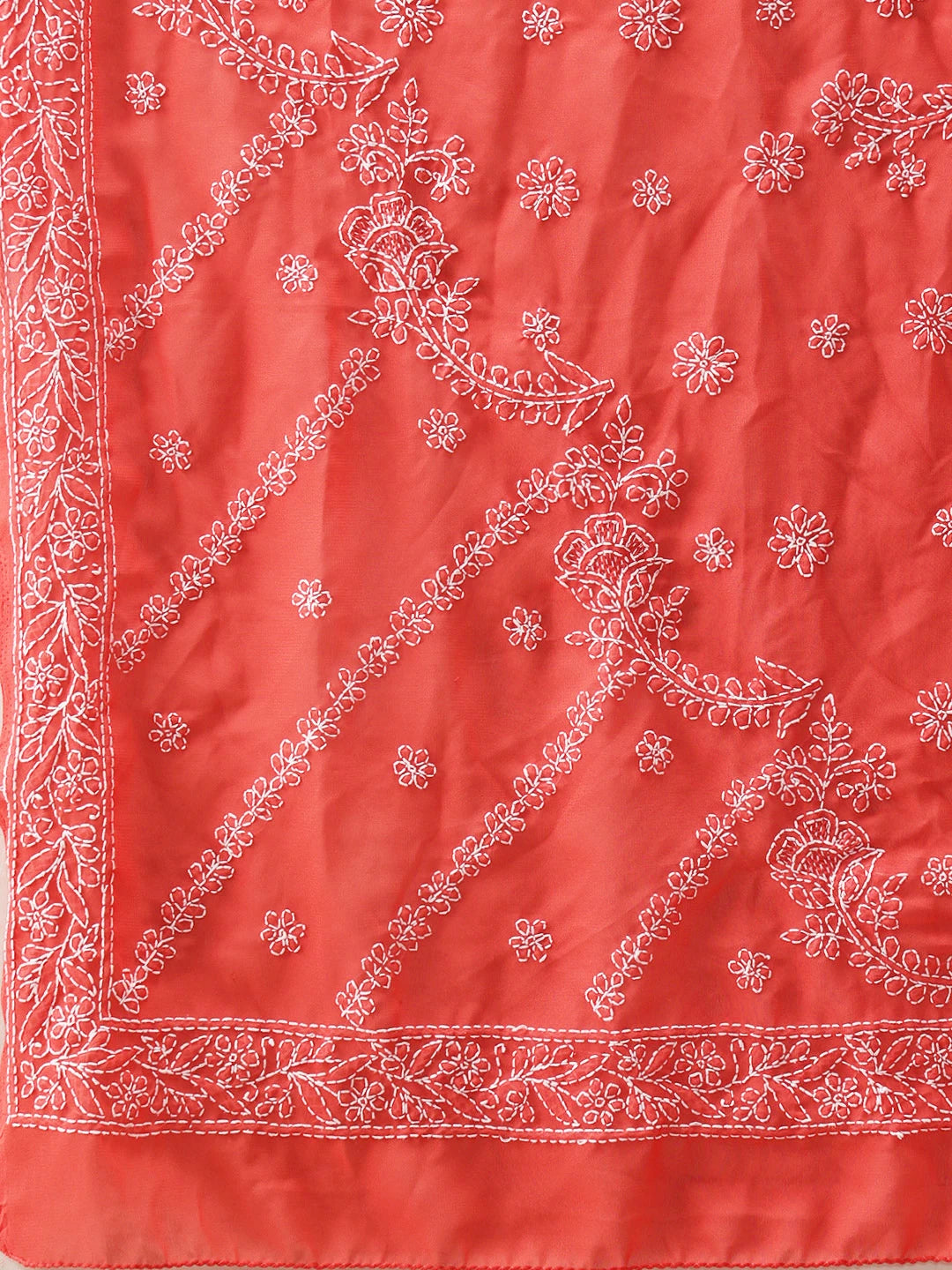 Ada Hand Embroidered Carrot Pink Georgette Lucknowi Chikankari Saree With Blouse A219386