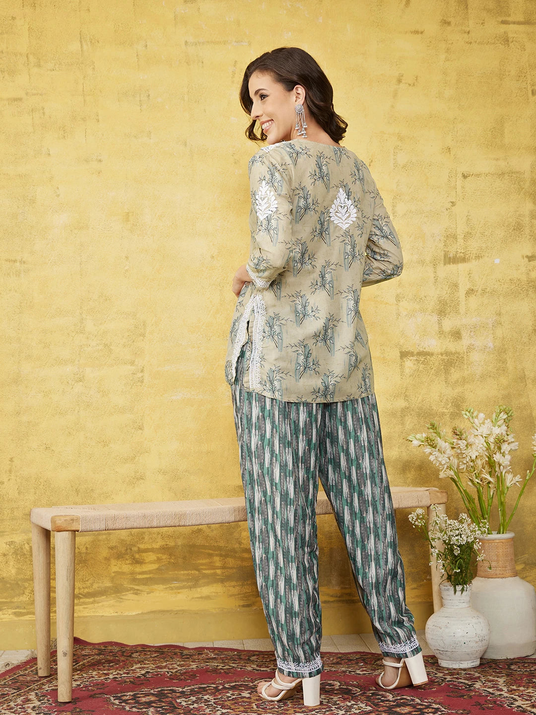 Ada Hand Embroidered Fawn Muslin Lucknowi Chikankari Co-Ord Set A811269