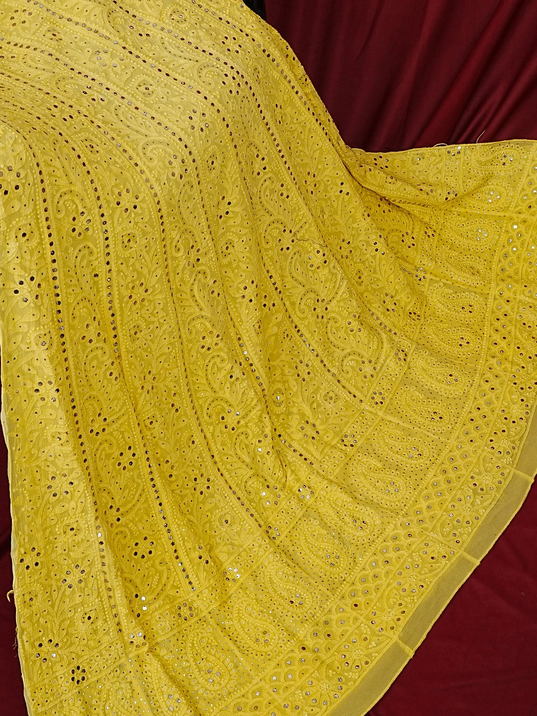 Ada Hand Embroidered Citrine Yellow Viscose Georgette Lucknowi Chikankari Semi-Stitched Anarkali Kurta Dupatta Set With Muqaish Work 01A137880