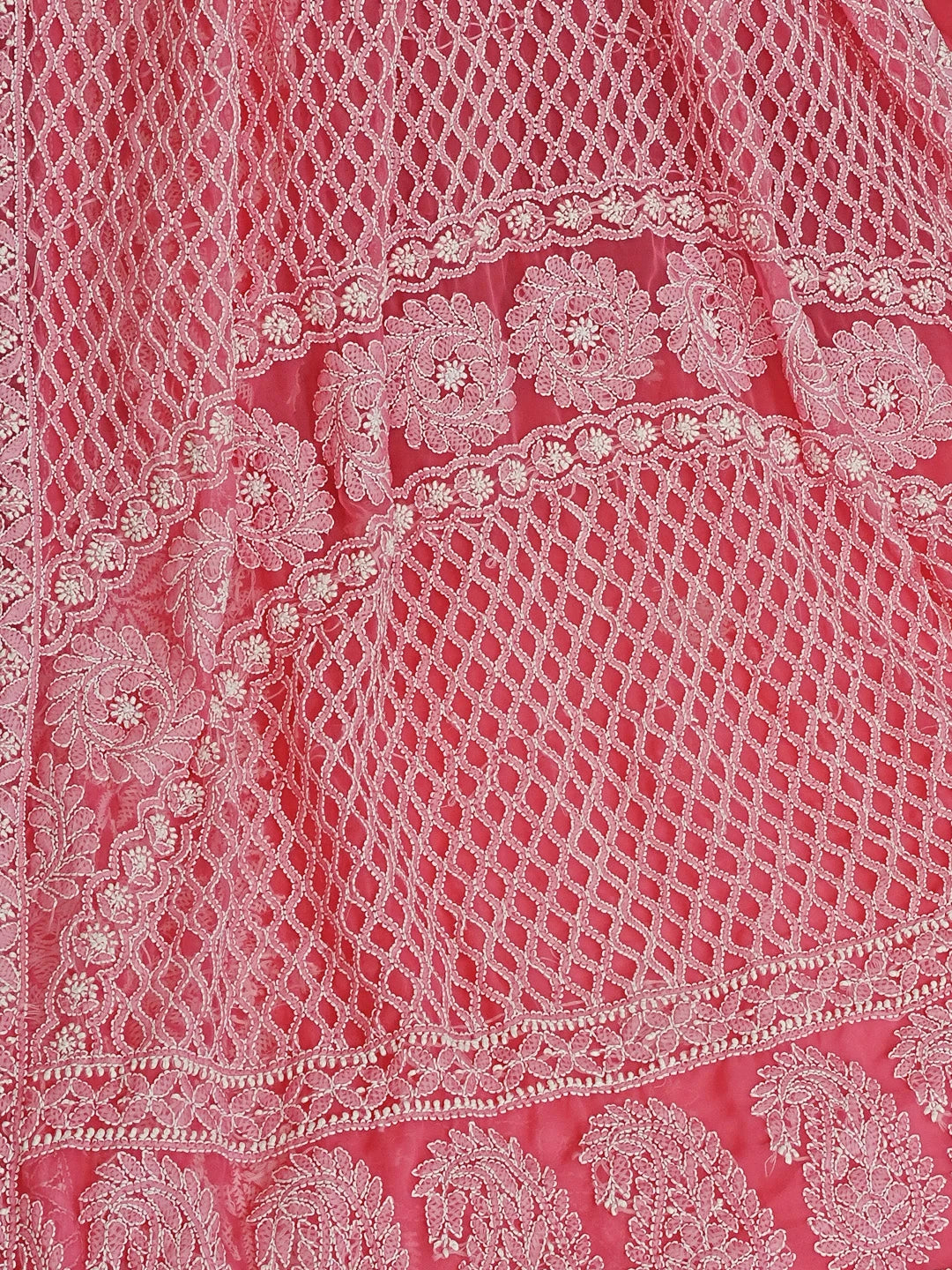 Ada Hand Embroidered Pink Georgette Lucknowi Chikankari Saree with Blouse 01A555858