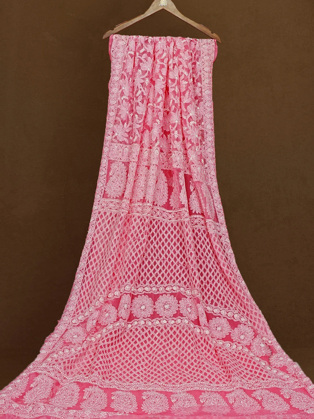 Ada Hand Embroidered Pink Georgette Lucknowi Chikankari Saree with Blouse 01A555858