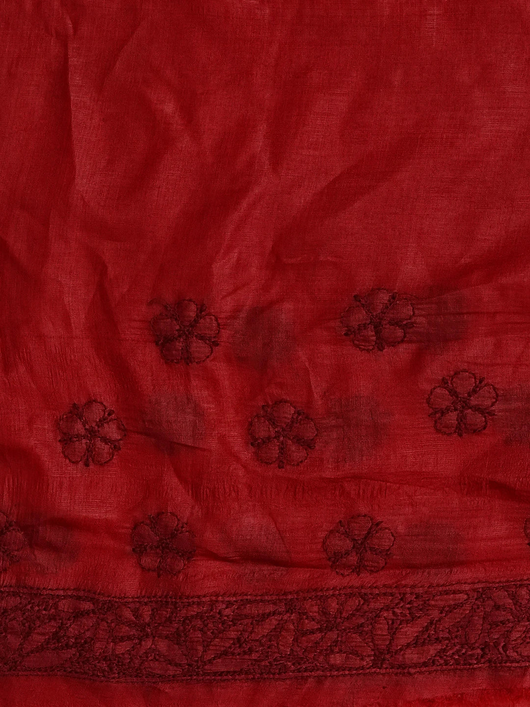 Ada Hand Embroidered Maroon Silk Lucknowi Chikankari Saree and Blouse 01A558376