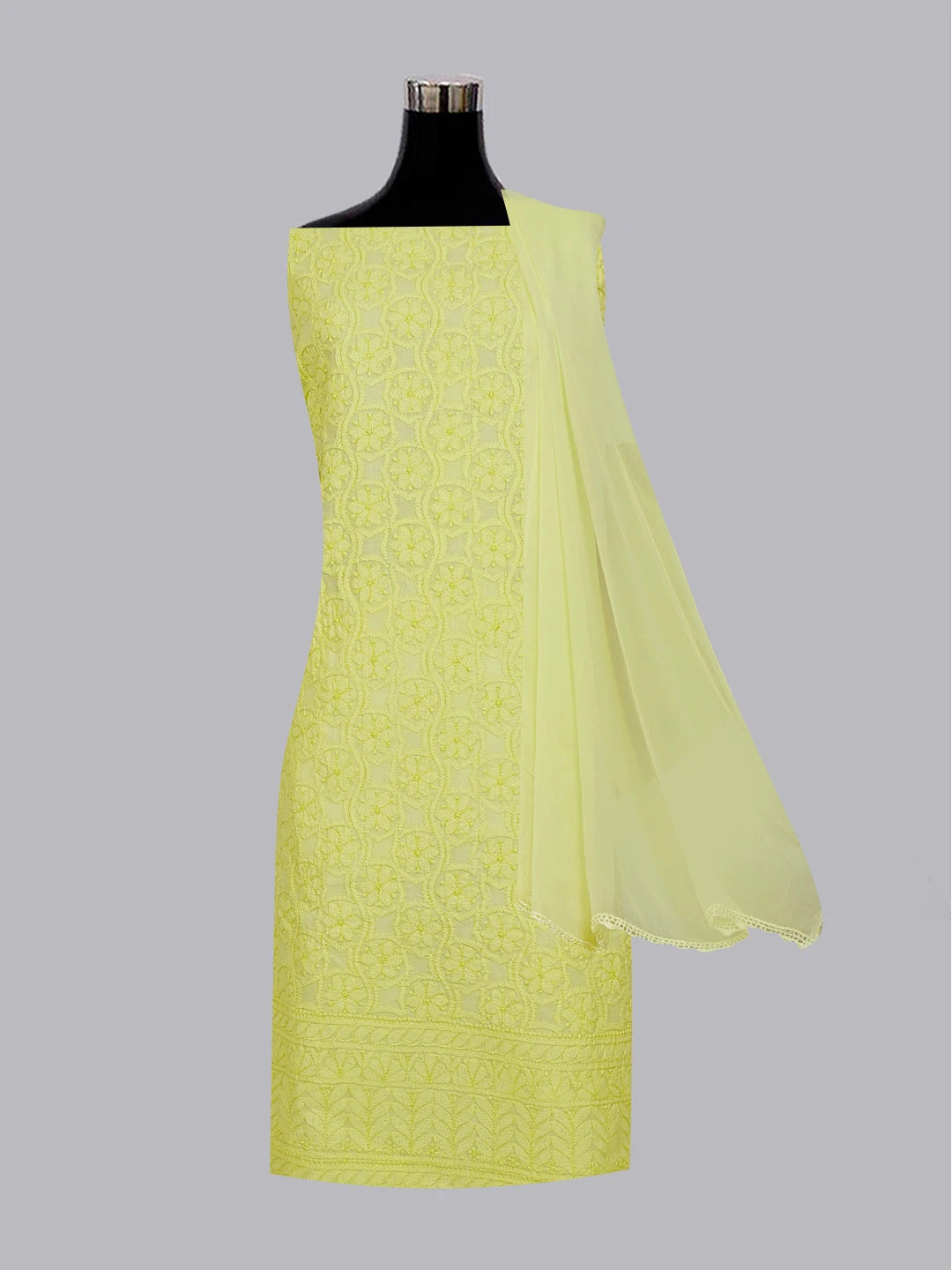 Ada Hand Embroidered Lime Green Cotton Lucknowi Chikankari Unstitched Suit Piece 01A558872