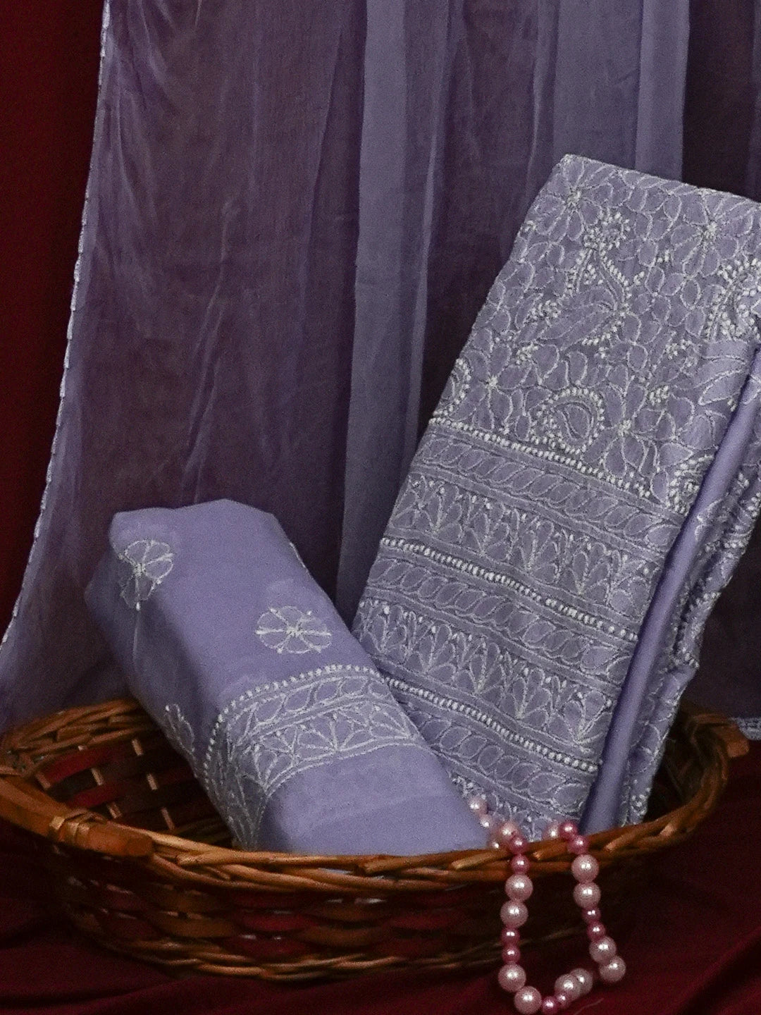 Ada Hand Embroidered Mauve Cotton Lucknowi Chikankari Unstitched Suit Set 01A558865
