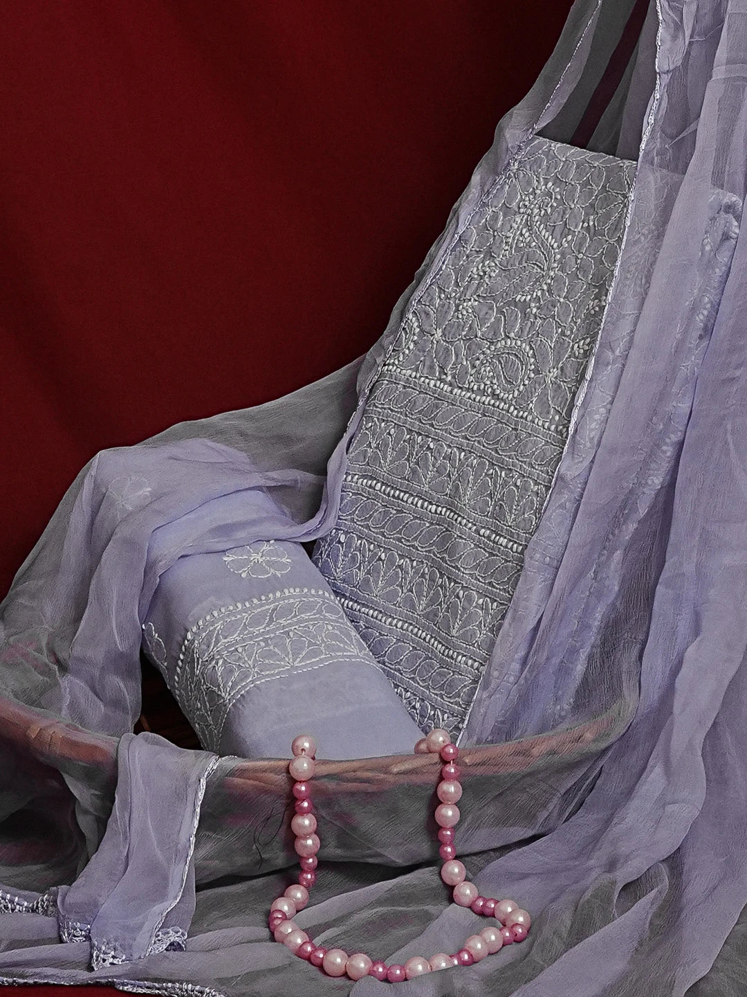 Ada Hand Embroidered Mauve Cotton Lucknowi Chikankari Unstitched Suit Set 01A558865