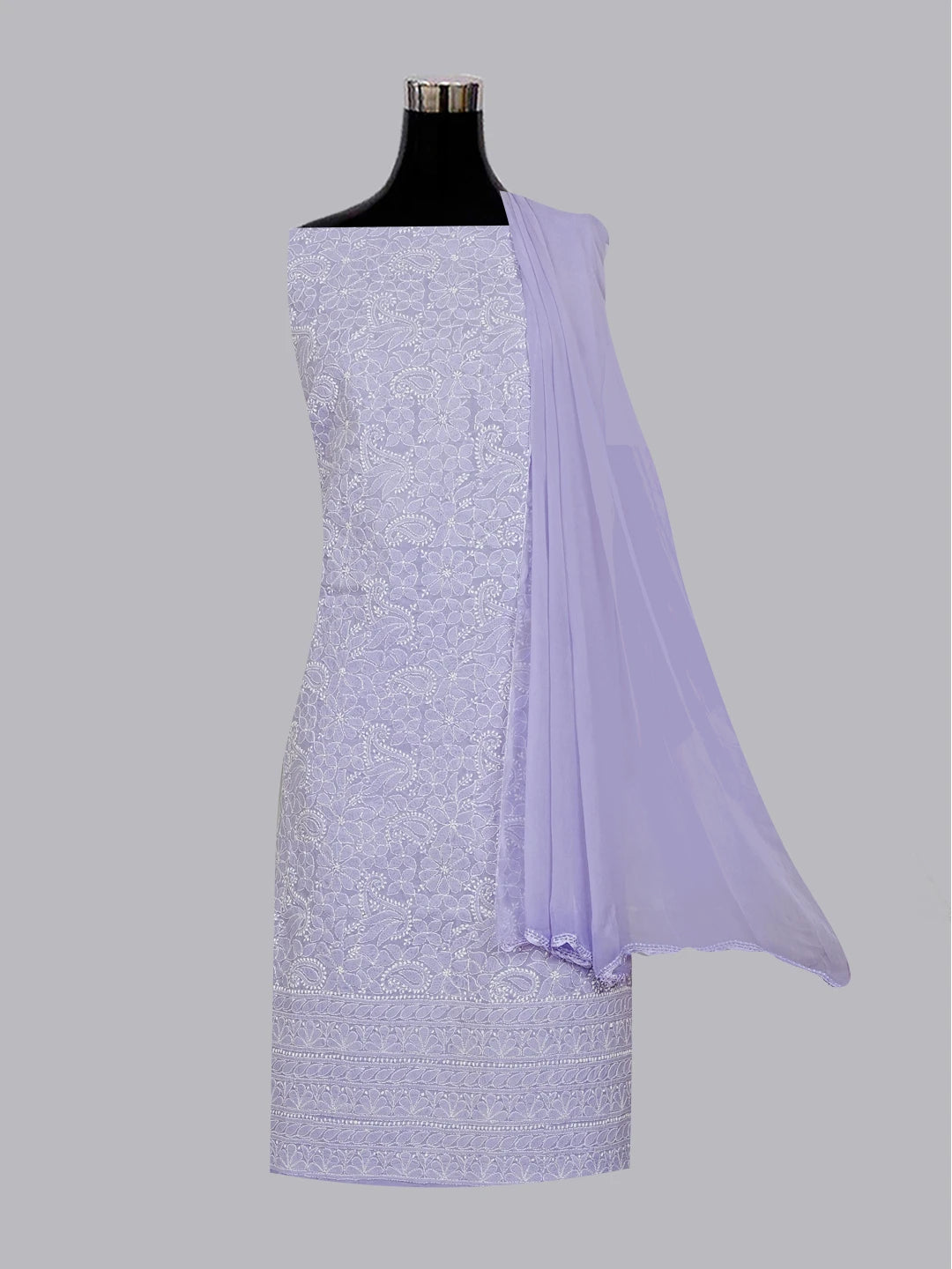 Ada Hand Embroidered Mauve Cotton Lucknowi Chikankari Unstitched Suit Set 01A558865