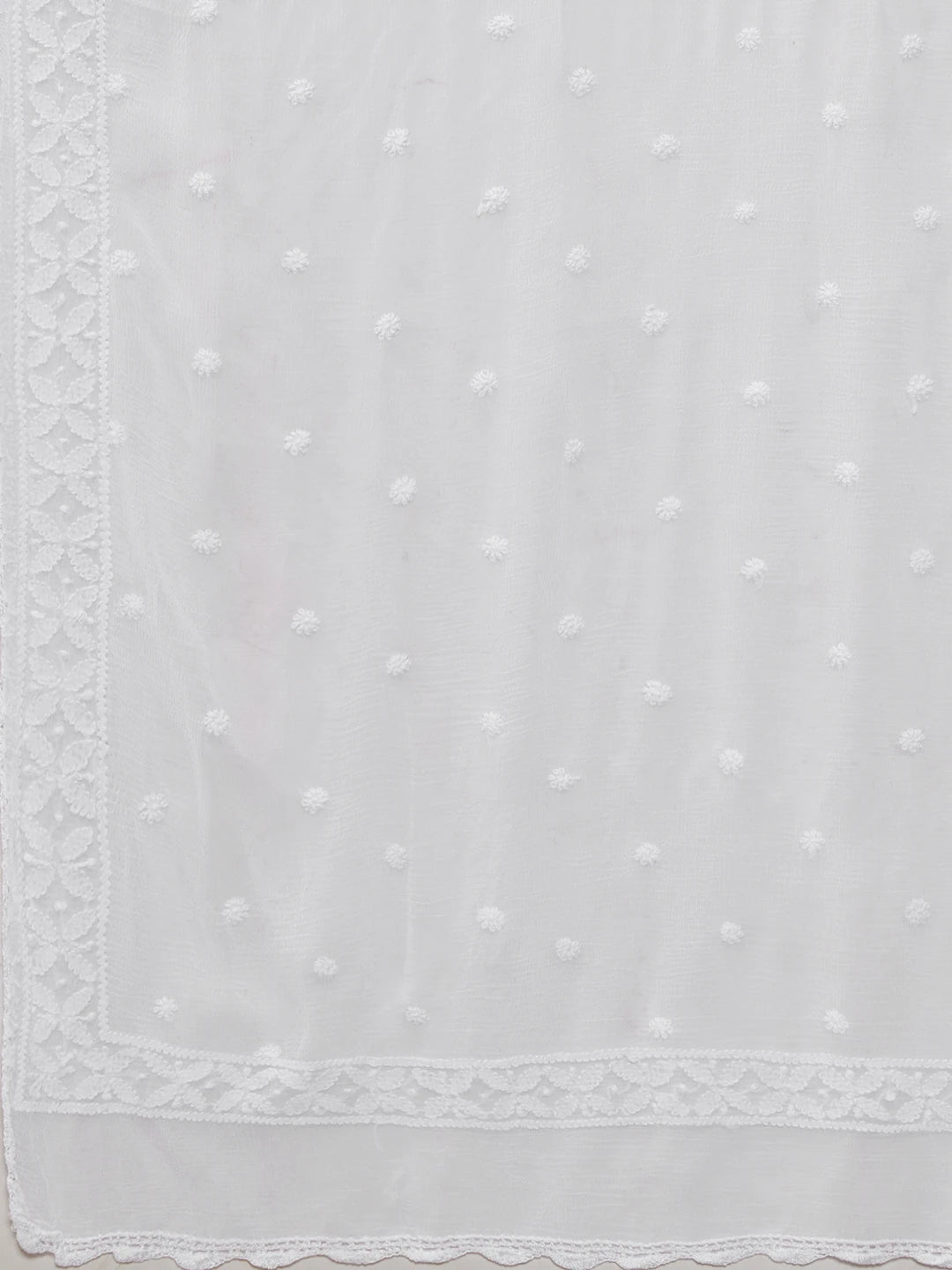 Ada Hand Embroidered White Chiffon Lucknowi Dupatta A511215