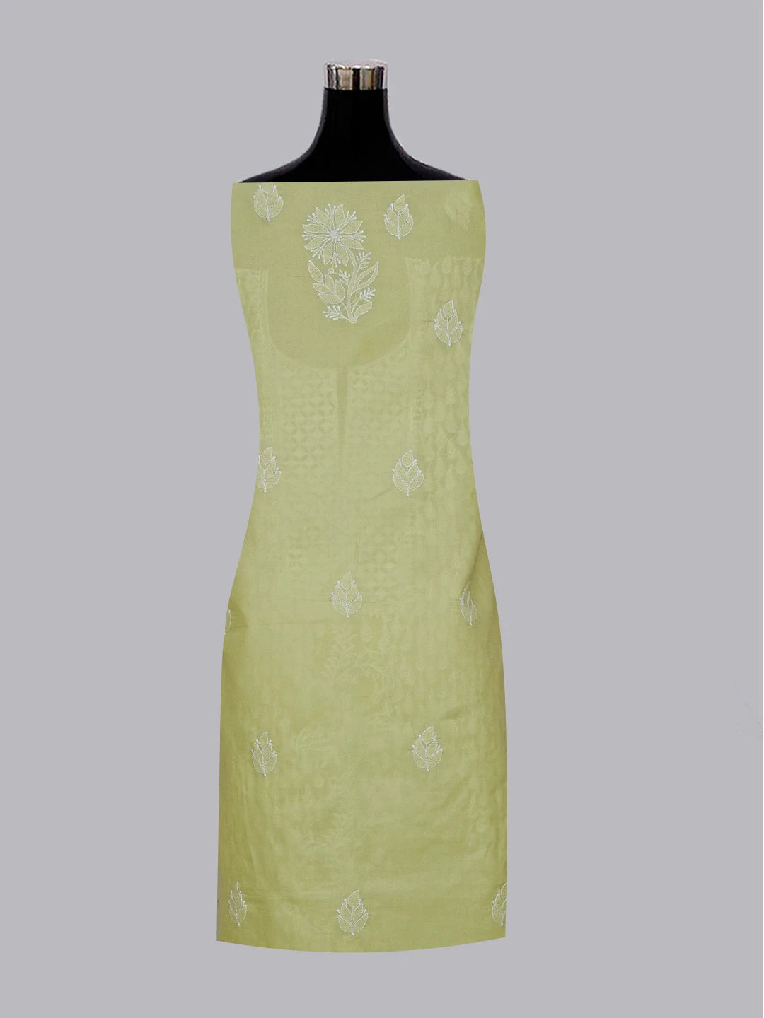 Ada Hand Embroidered Lime Green Cotton Lucknowi Chikankari Unstitched Suit Set 01A558848