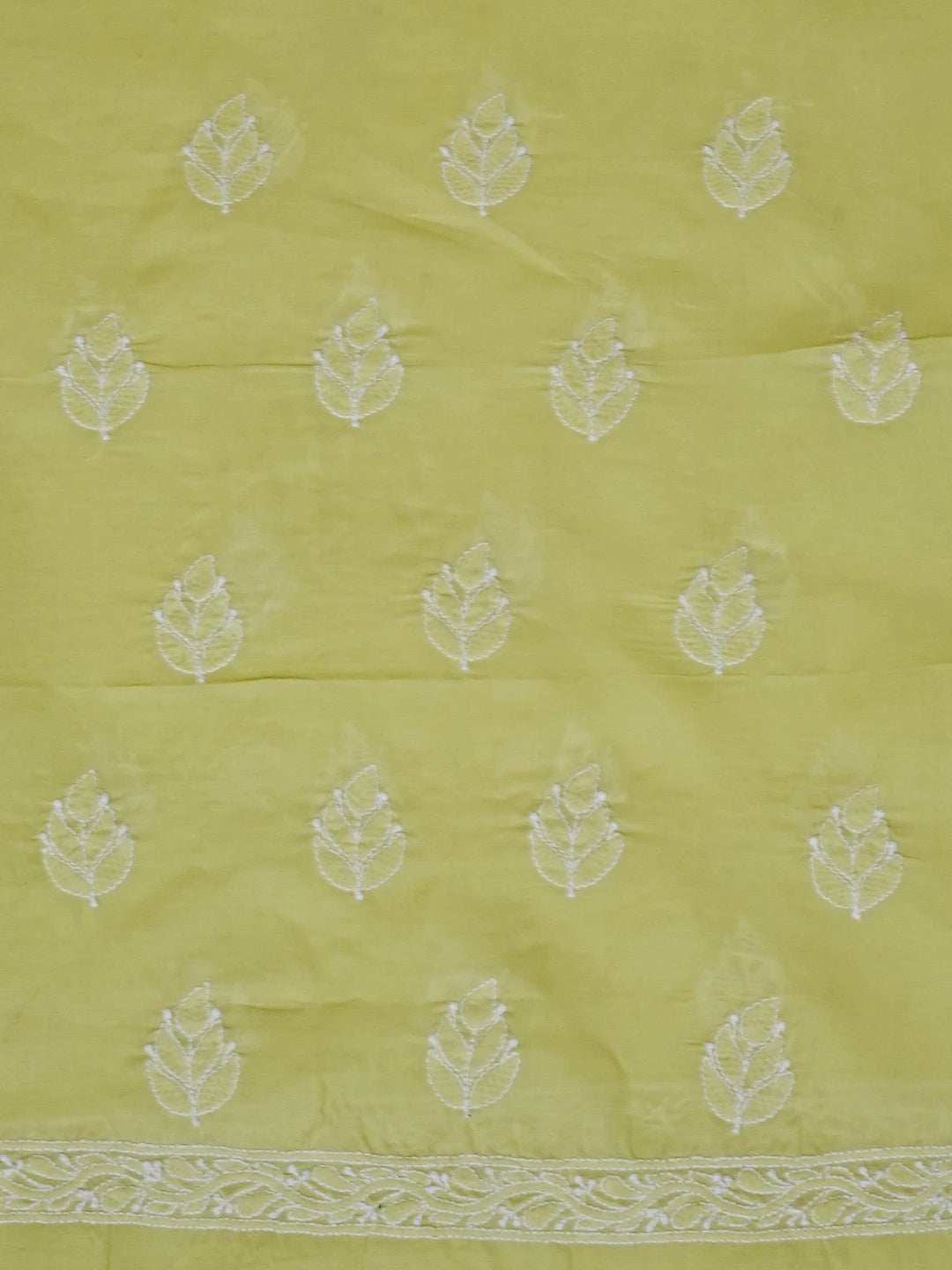 Ada Hand Embroidered Lime Green Cotton Lucknowi Chikankari Unstitched Suit Set 01A558848