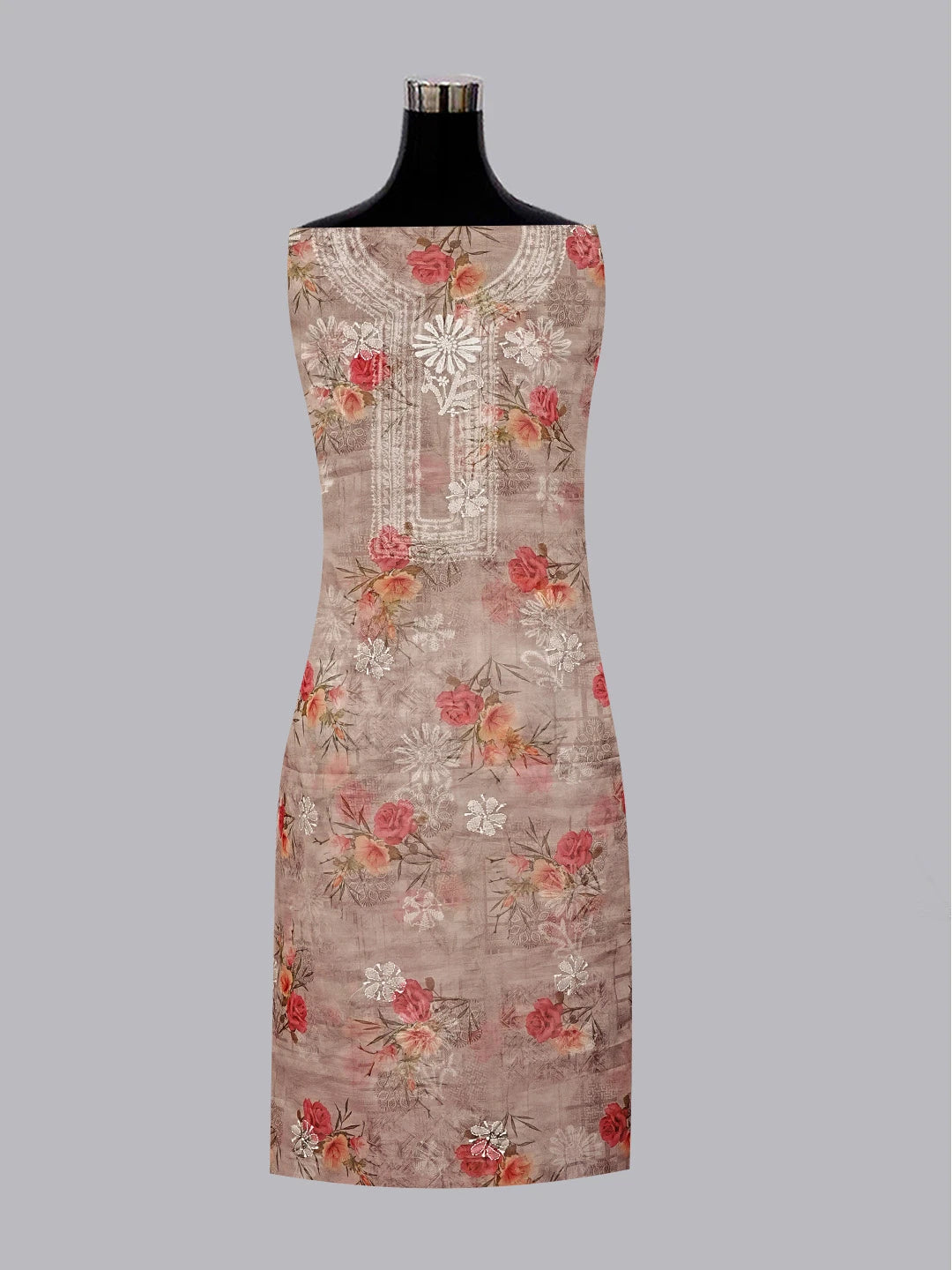 Ada Hand Embroidered Dusty Pink Floral Printed Chikankari Unstitched Kurta Dupatta Set 01A550972