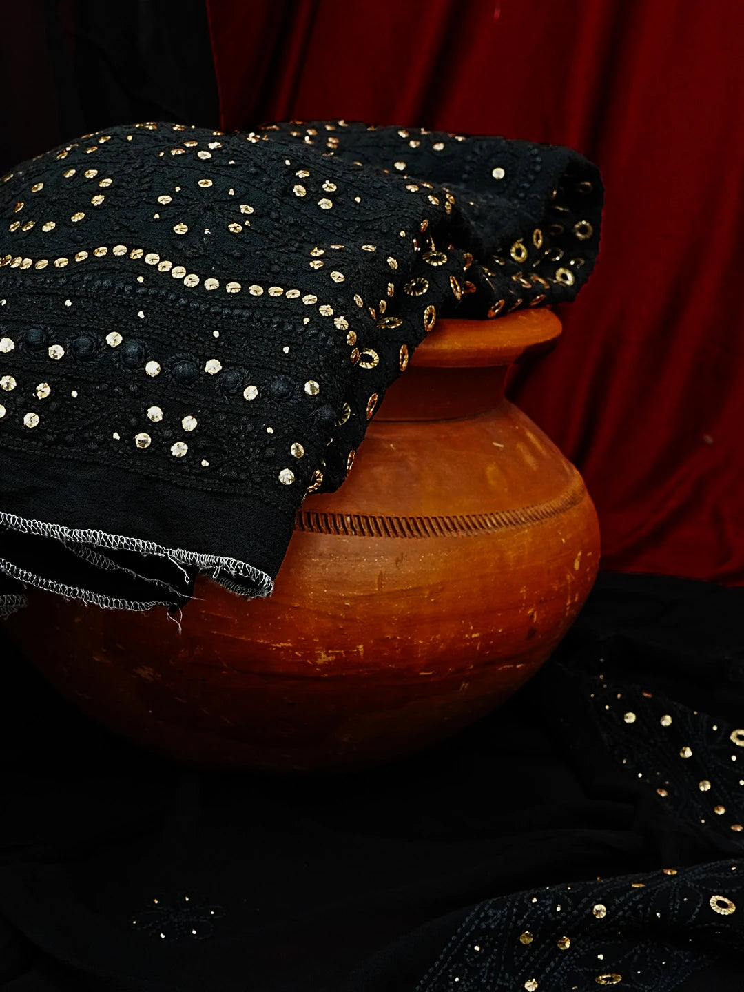 Ada Hand Embroidered Black Georgette Lucknowi Chikankari Semi-Stitched Anarkali Kurta Dupatta Set With Muqaish Work 01A360854