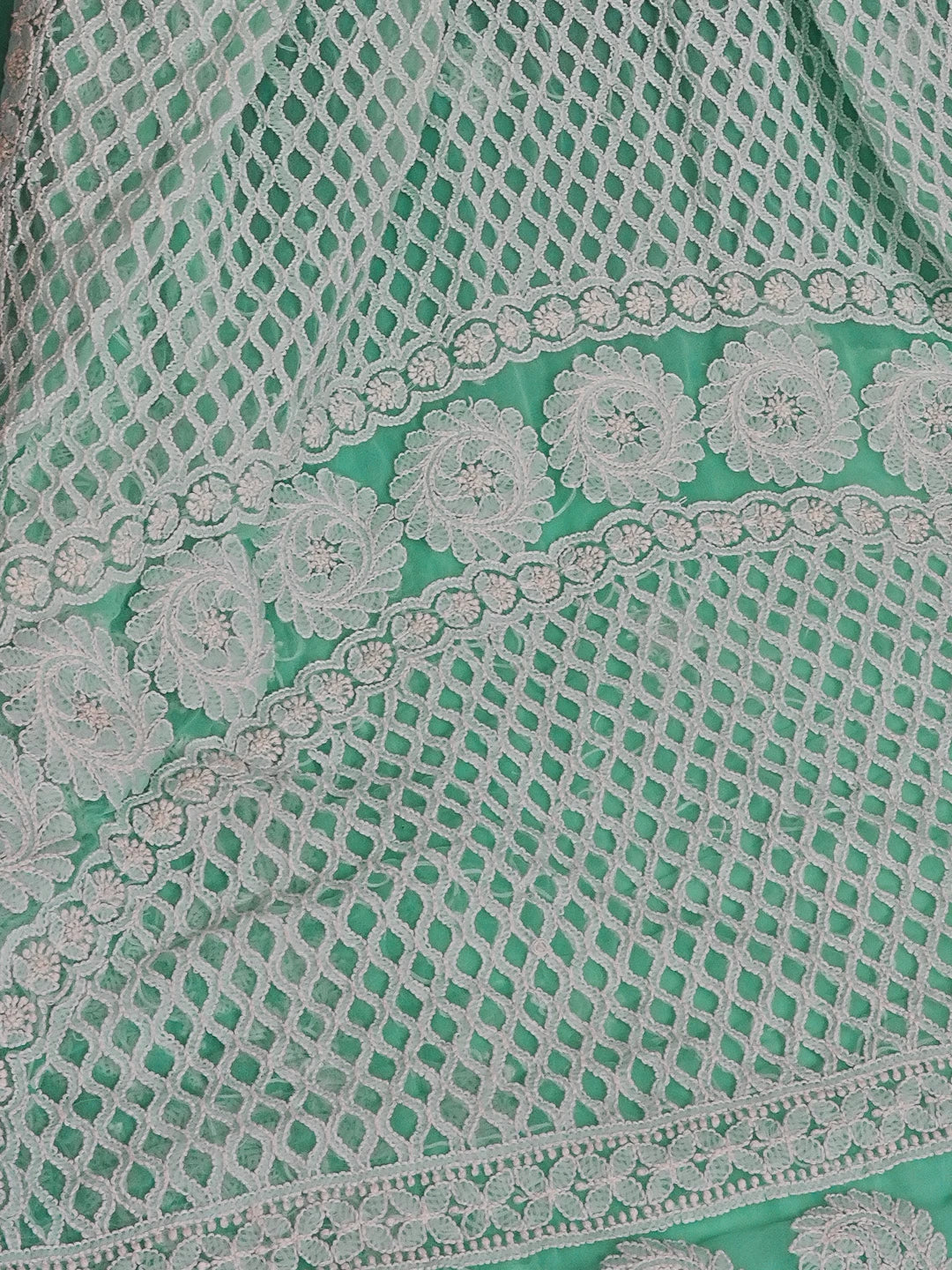 Ada Hand Embroidered Sea Green Georgette Lucknowi Chikankari Saree With Blouse 01A555862