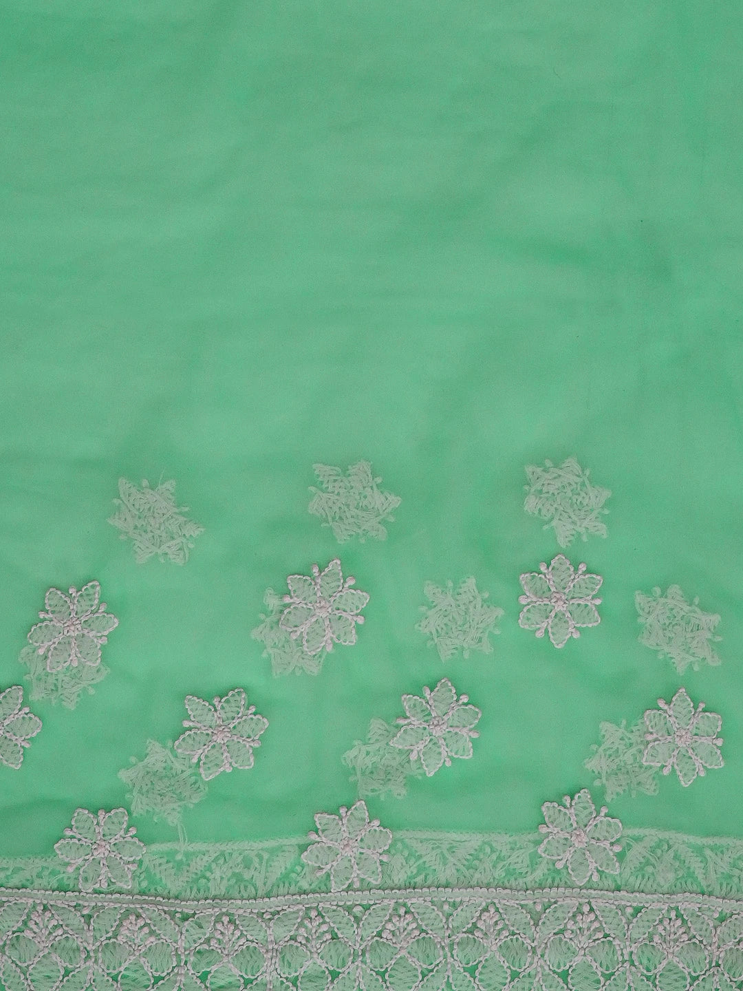 Ada Hand Embroidered Sea Green Georgette Lucknowi Chikankari Saree With Blouse 01A555862