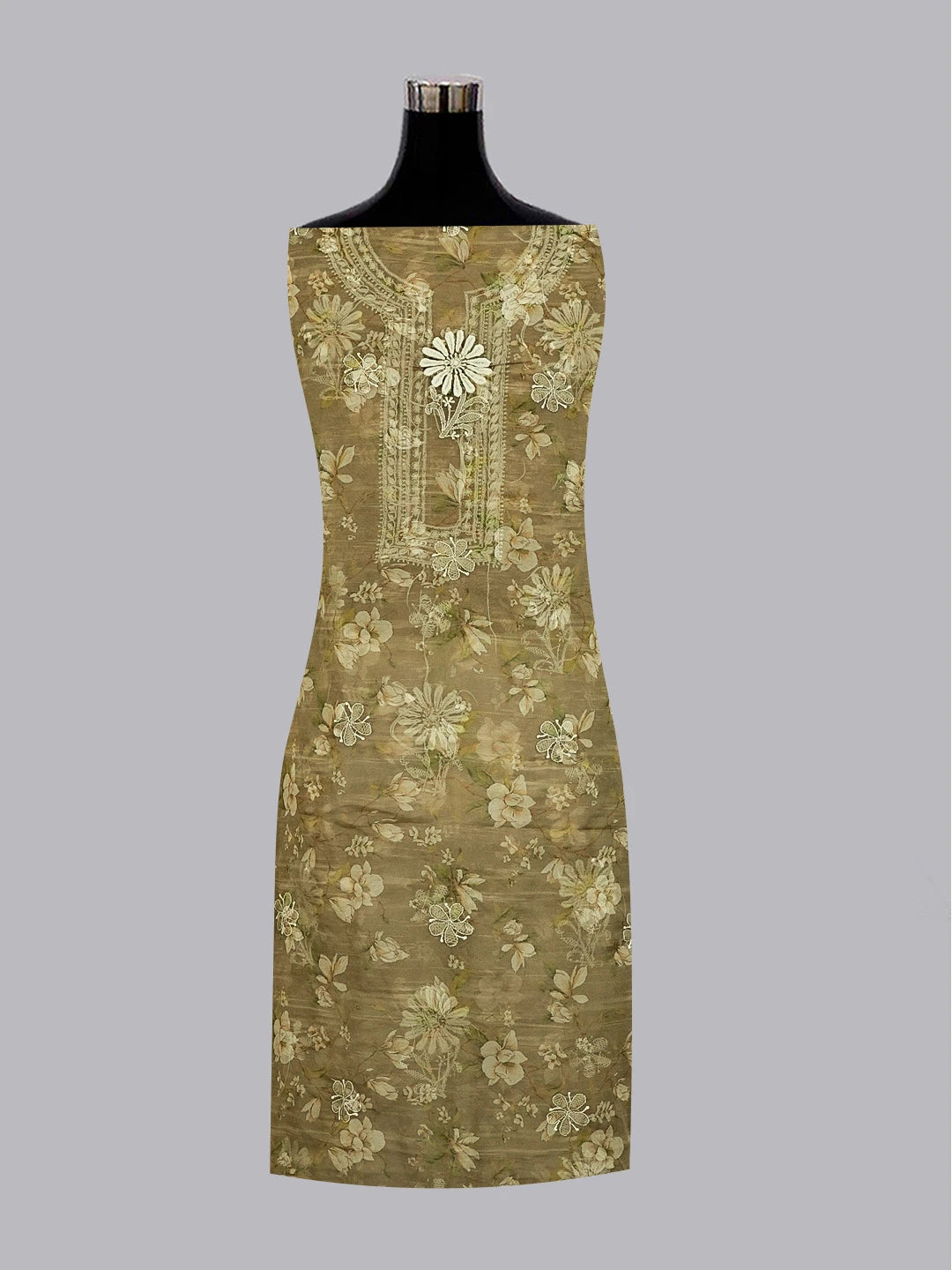 Ada Hand Embroidered Olive Green Organza Printed Chikankari Unstitched Kurta Dupatta Set 01A550977