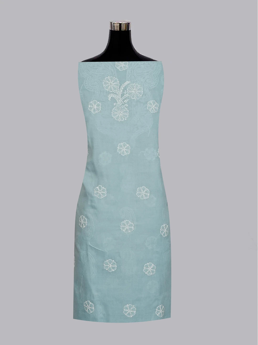 Ada Hand Embroidered Columbia Blue Cotton Lucknowi Chikankari Unstitched Suit Piece 01A558541