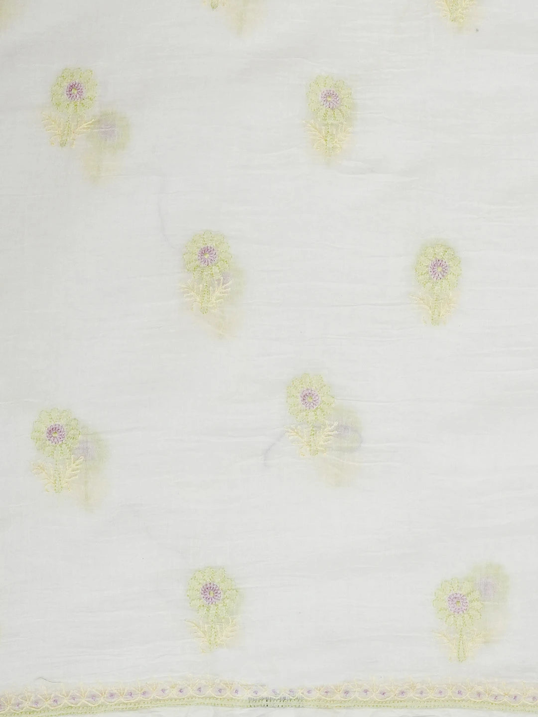 Ada Hand Embroidered White Chanderi Chikankari Unstitched Kurta Dupatta Set 01A561179