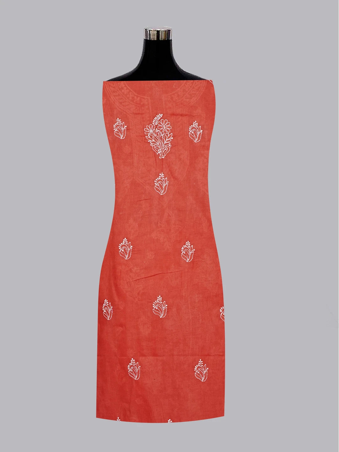 Ada Hand Embroidered Rust Red Cotton Lucknowi Chikankari Unstitched Suit Piece 01A561792