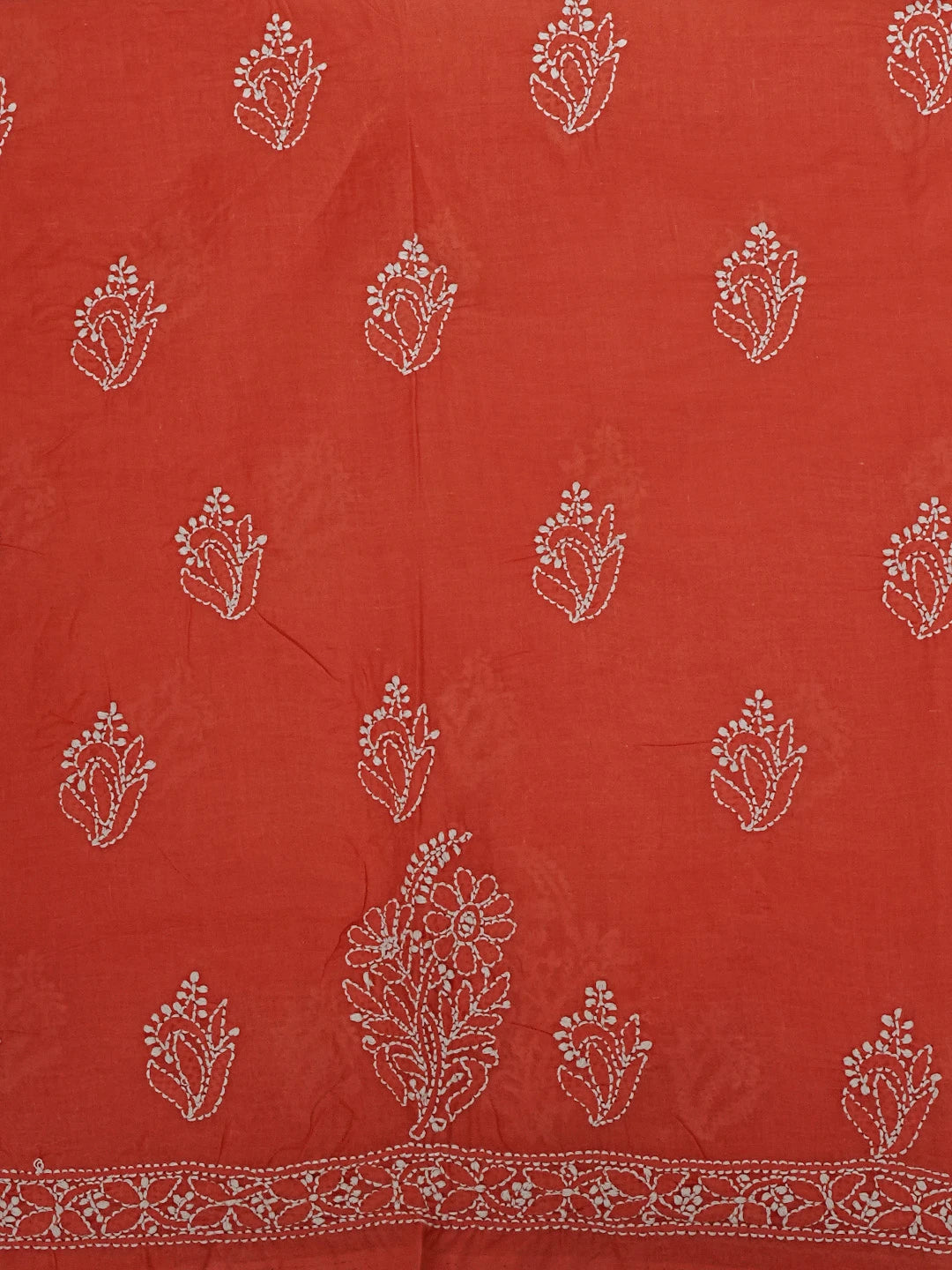 Ada Hand Embroidered Rust Red Cotton Lucknowi Chikankari Unstitched Suit Piece 01A561792