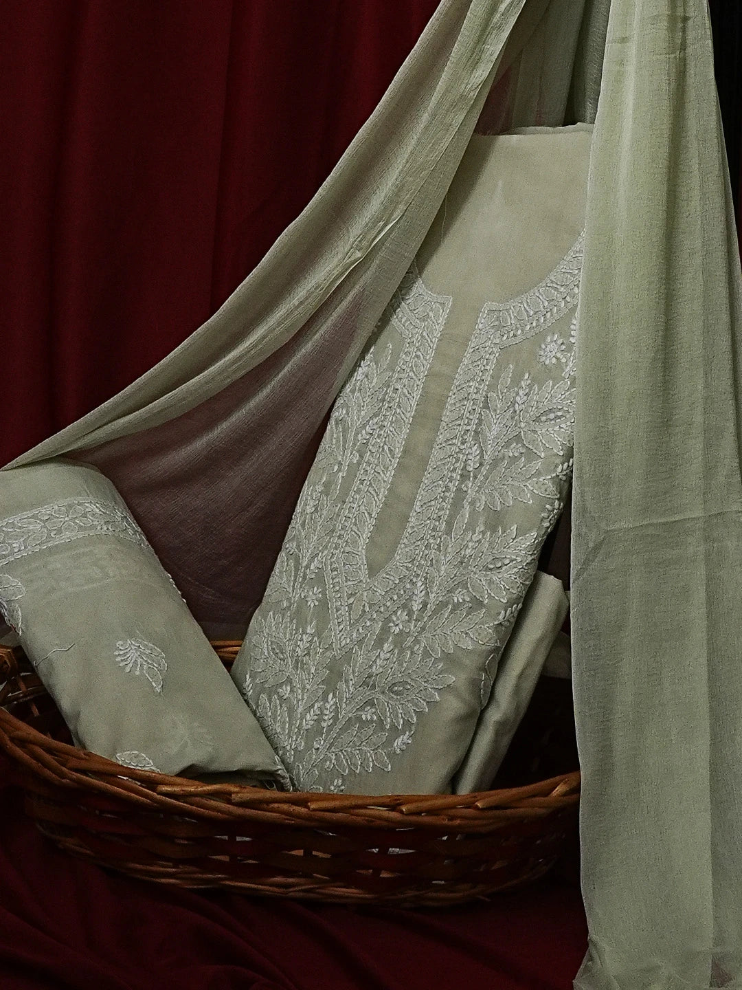 Ada Hand Embroidered Grey Cotton Lucknowi Chikankari Unstitched Suit Piece 01A561728