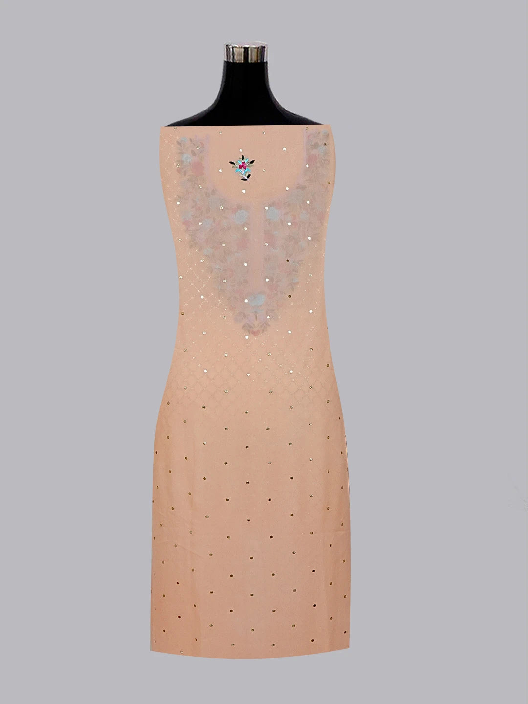 Ada Hand Embroidered Creamy Peach Viscose Georgette Lucknowi Chikankari Unstitched Kurta Dupatta Set With Parsi Work 01A378724