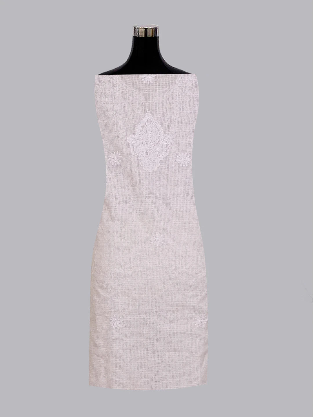 Ada Hand Embroidered Chic Peach Kota Lucknowi Chikankari Unstitched Kurta Dupatta Set 01A558195