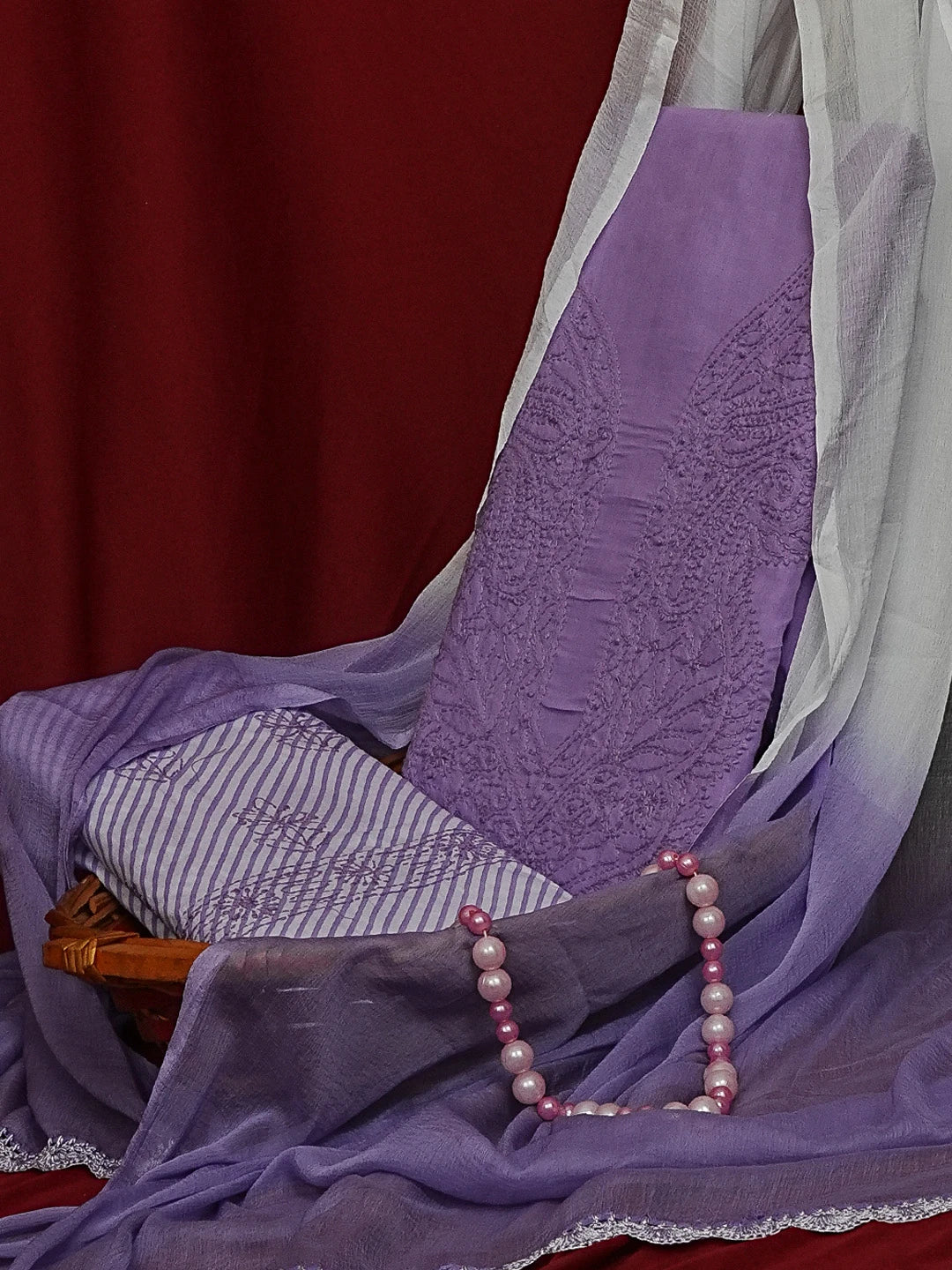 Ada Hand Embroidered Mauve Cotton Lucknowi Chikankari Unstitched Suit Piece 01A561708