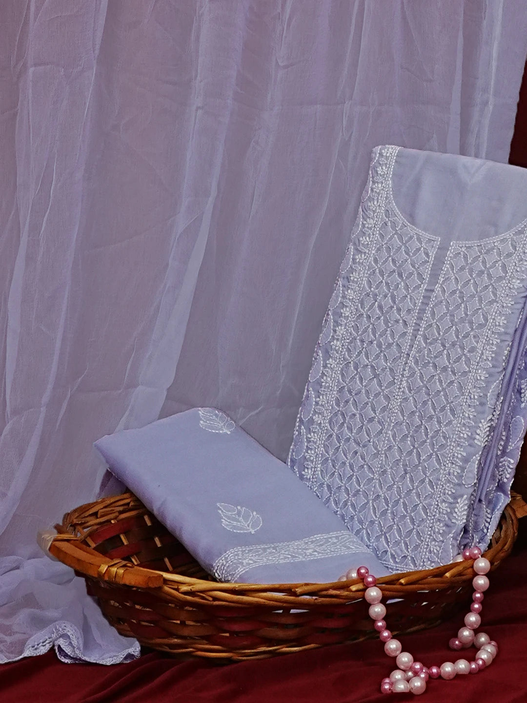 Ada Hand Embroidered Mauve Cotton Lucknowi Chikankari Unstitched Suit Piece 01A558850