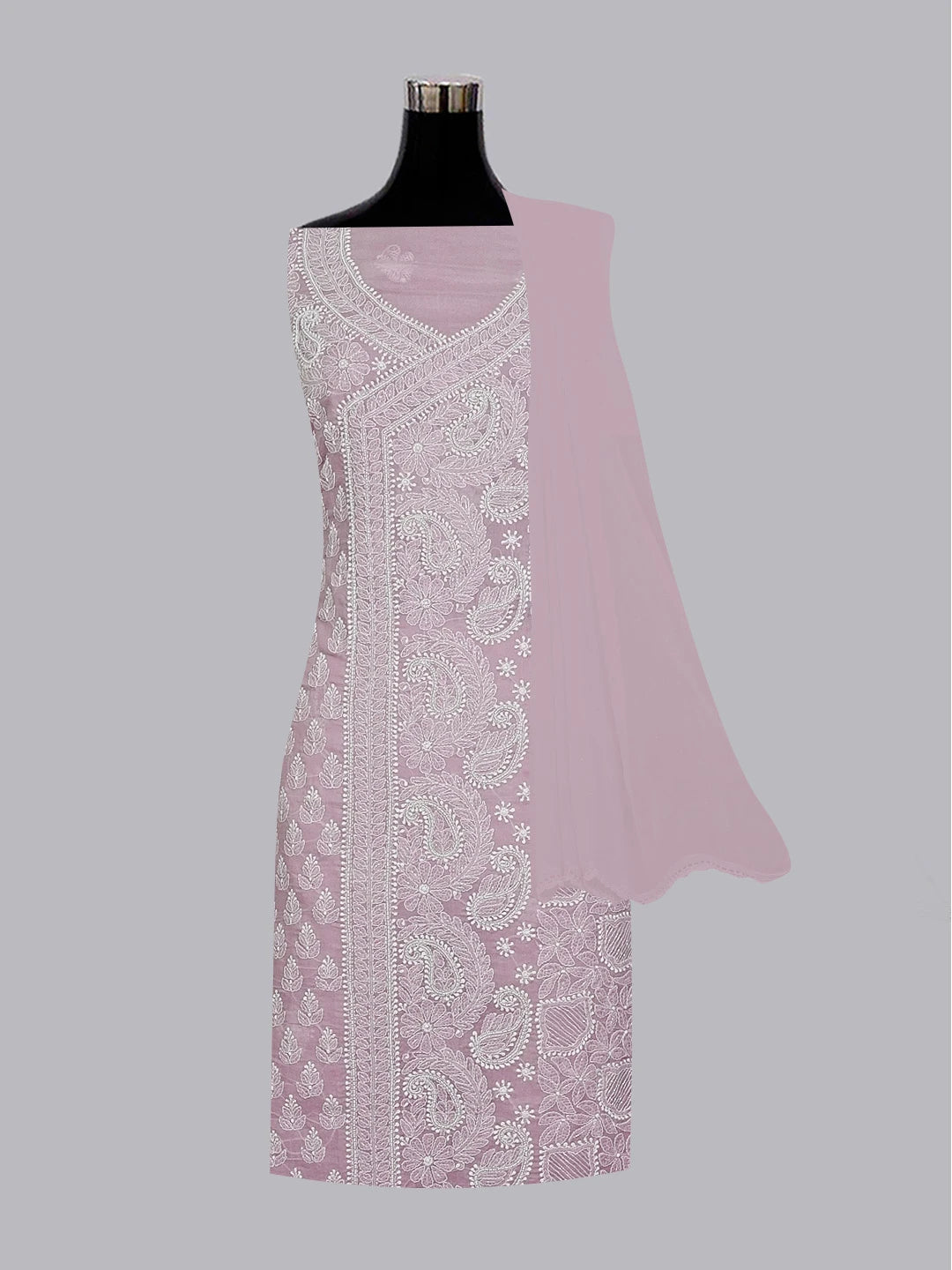 Ada Hand Embroidered Lavender Cotton Lucknowi Chikankari Unstitched Suit Piece With Cutdana Work 01A554374