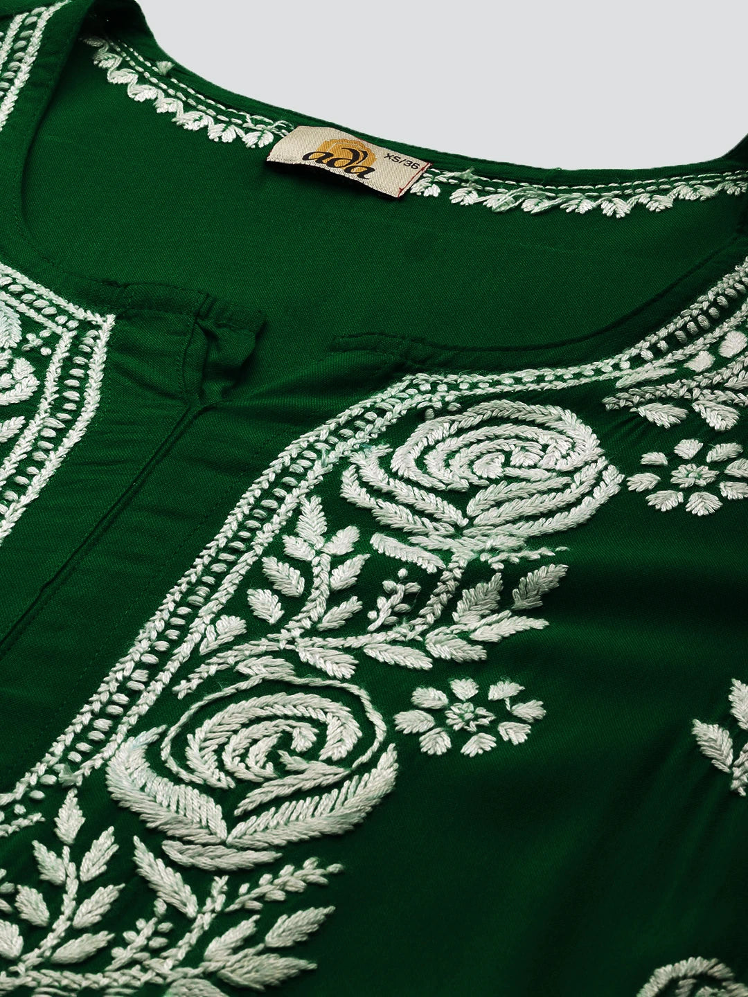 Ada Hand Embroidered Dark Green Rayon Lucknowi Chikankari Straight Kurta A411537