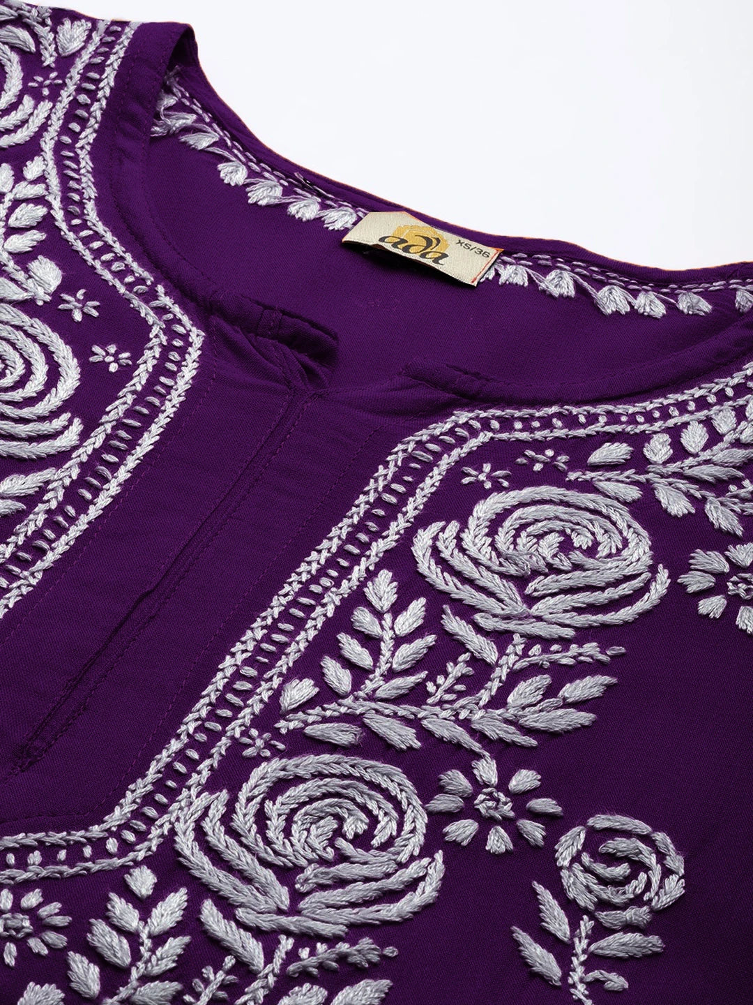 Ada Hand Embroidered Purple Rayon Lucknowi Chikankari Straight Kurta A411536