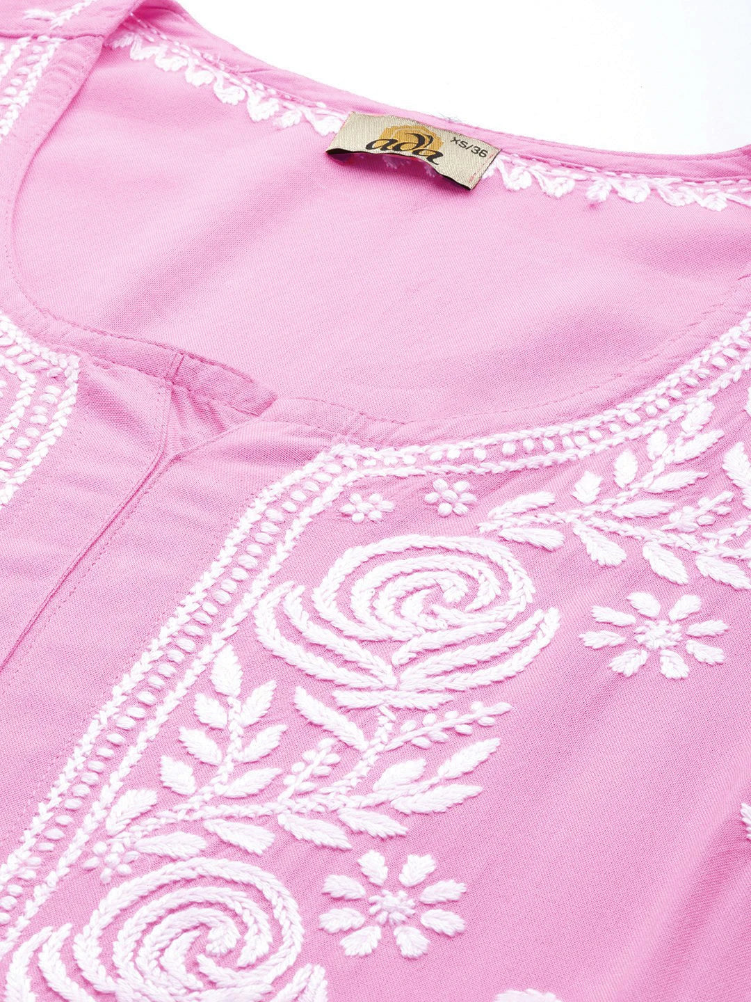 Ada Hand Embroidered Pink Rayon Lucknowi Chikankari Straight Kurta A411563