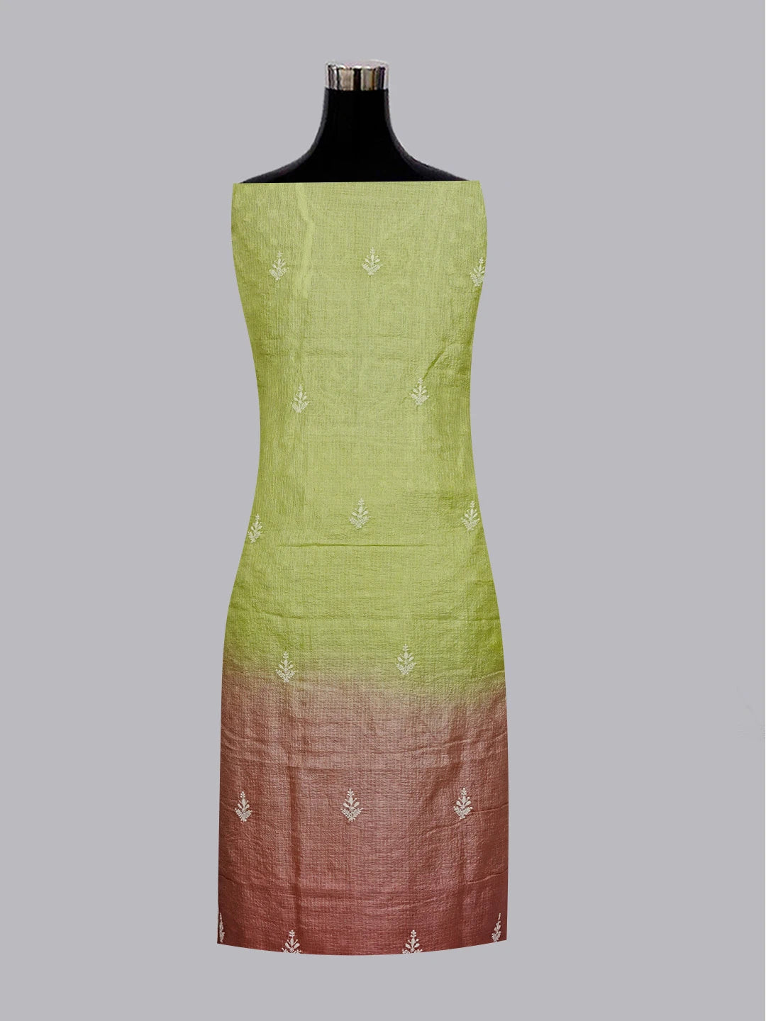 Ada Hand Embroidered Green & Onion Pink Silk Lucknowi Chikankari Unstitched Kurta Dupatta Set 01A564004