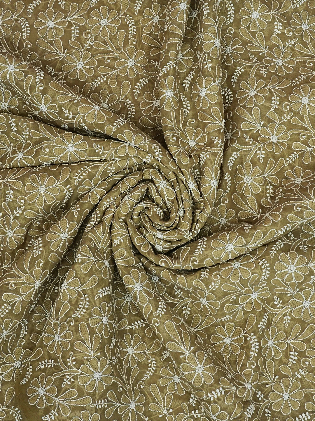 Ada Hand Embroidered Camel Brown Cotton Lucknowi Chikankari Dupatta 01A562379