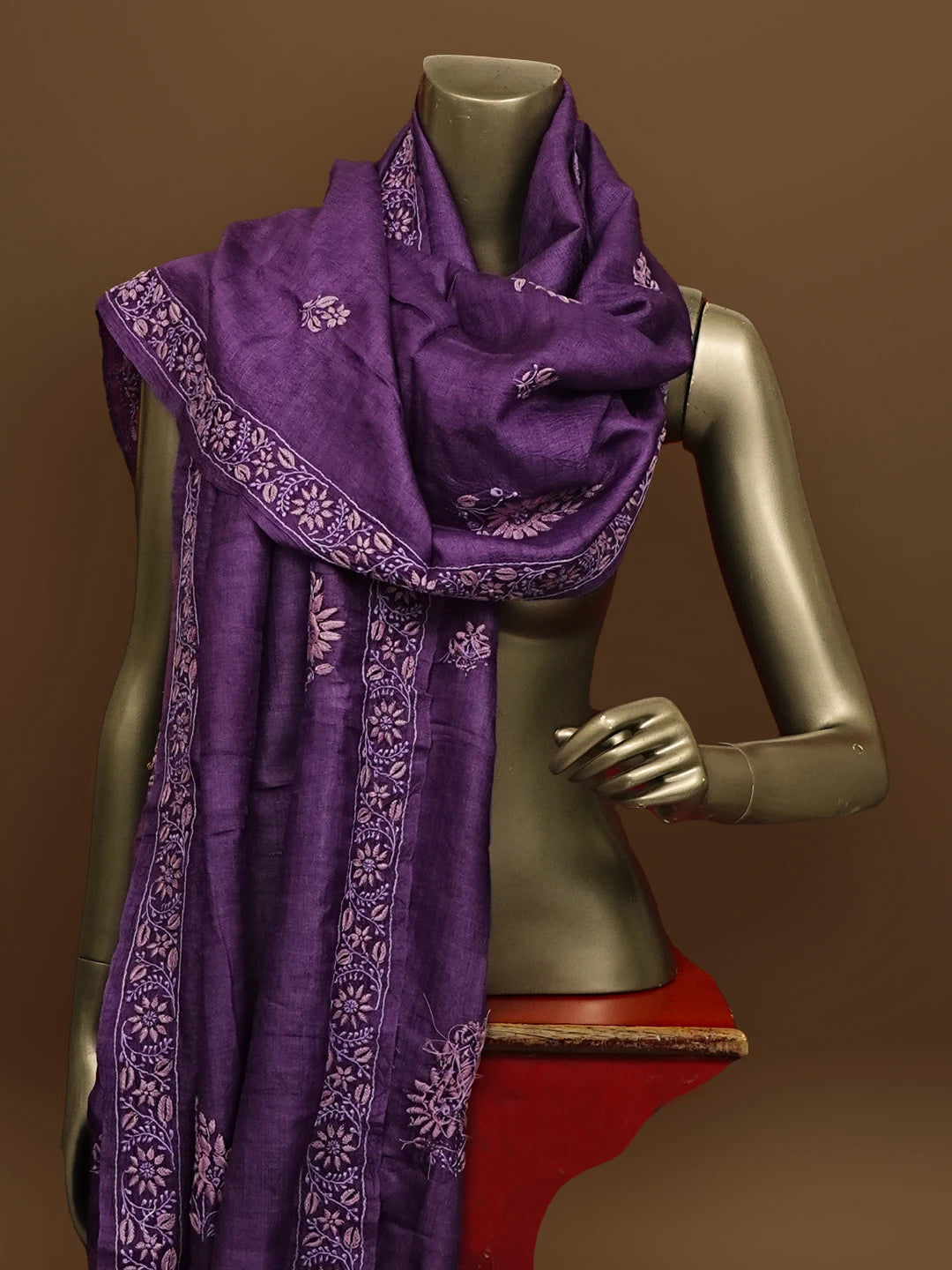 Ada Hand Embroidered Lavender Silk Lucknowi Chikankari Dupatta 01A470293